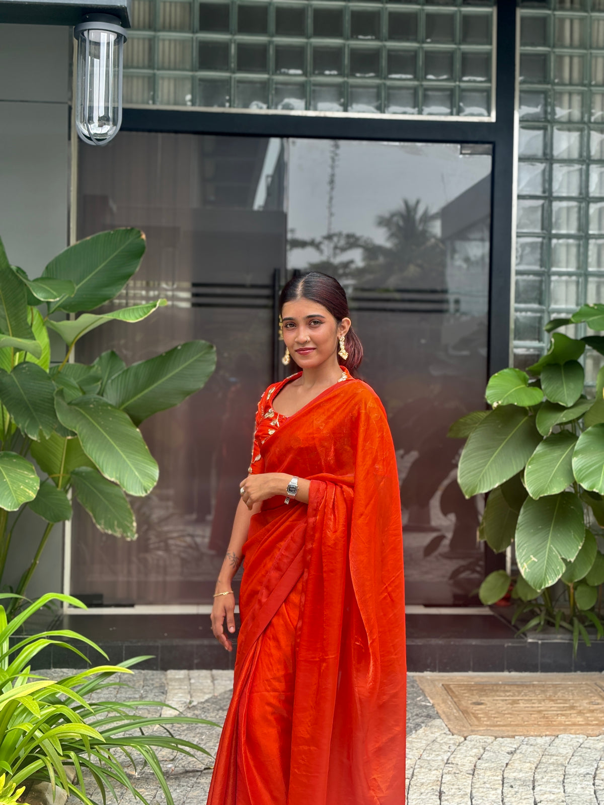 ORANGE SPACE SILK SAREE