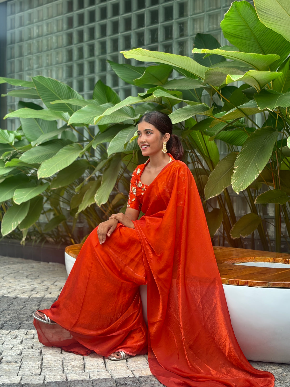 ORANGE SPACE SILK SAREE
