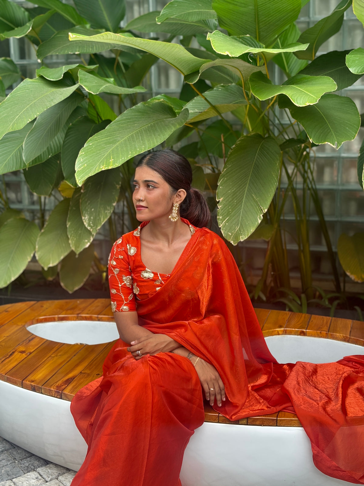 ORANGE SPACE SILK SAREE