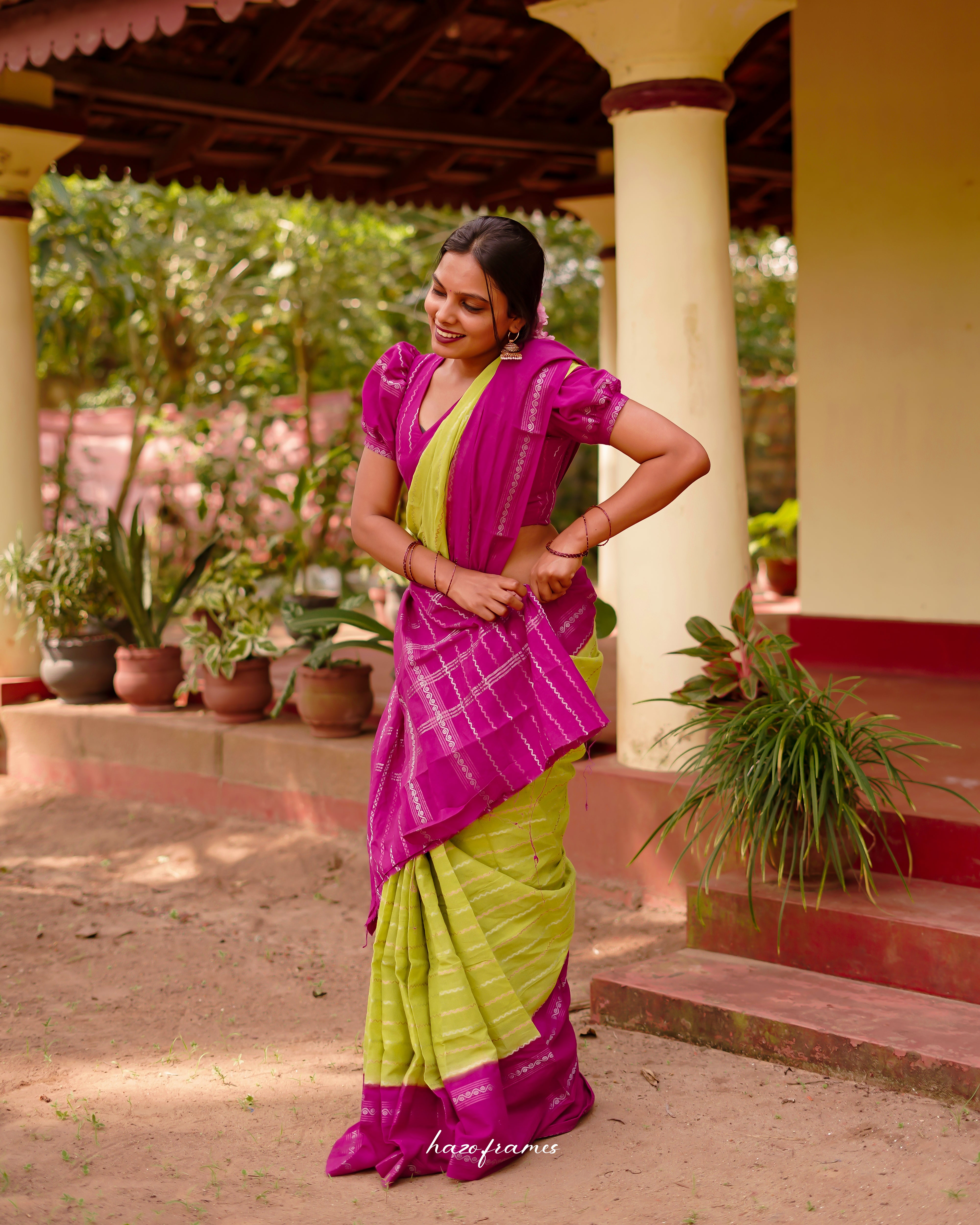 NEON - PINK MADURAI SUNGUDI SAREE