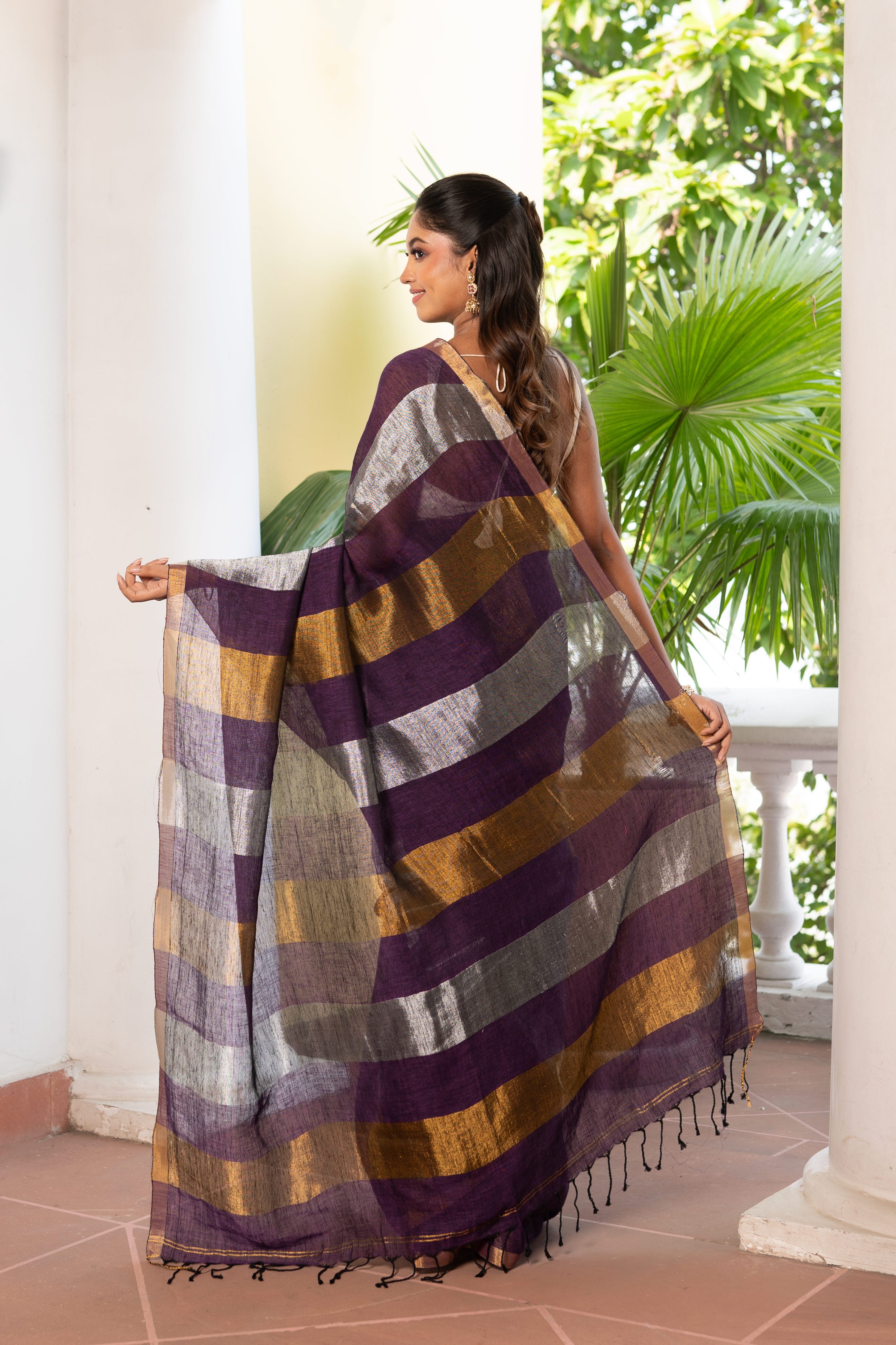 PURPLE LINEN SAREE
