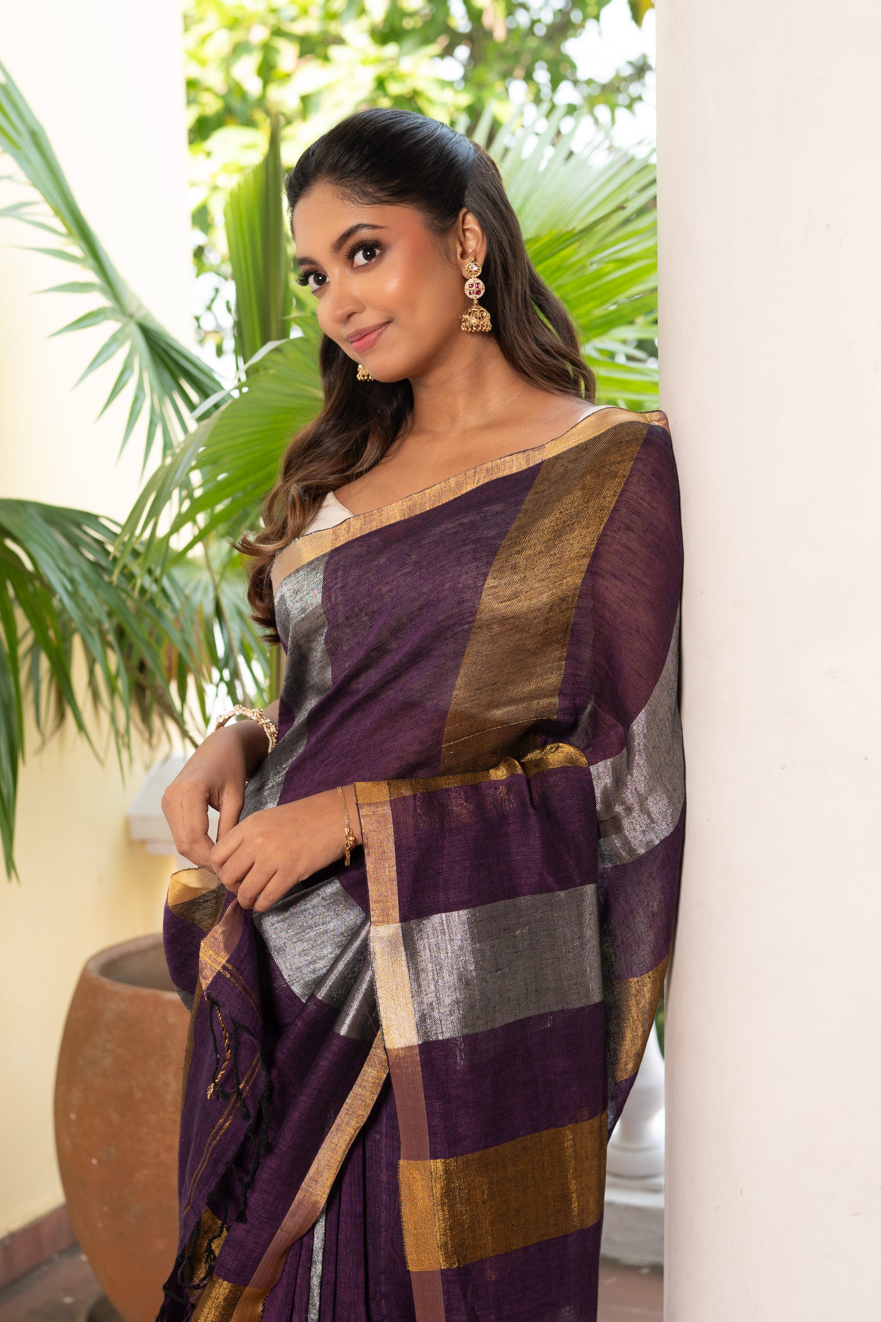 PURPLE LINEN SAREE
