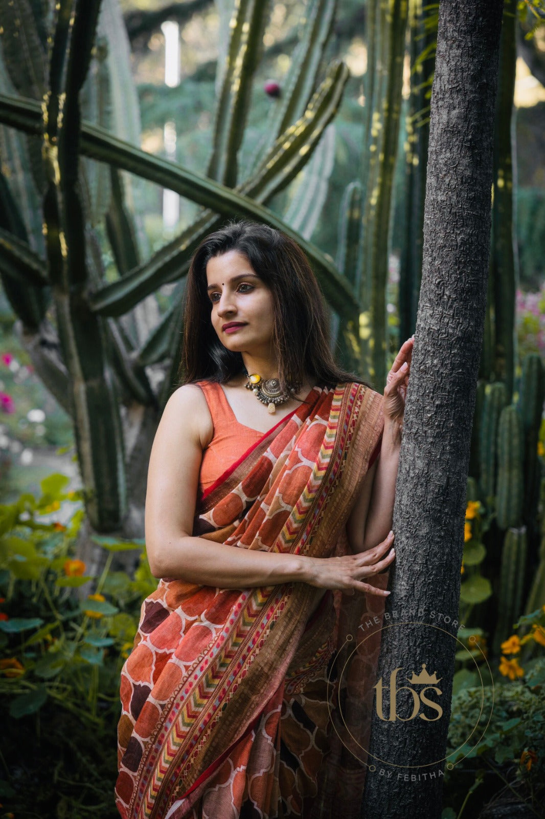 MULTI COLOUR AJRAKH PATTERN PRINTED LINEN SAREE