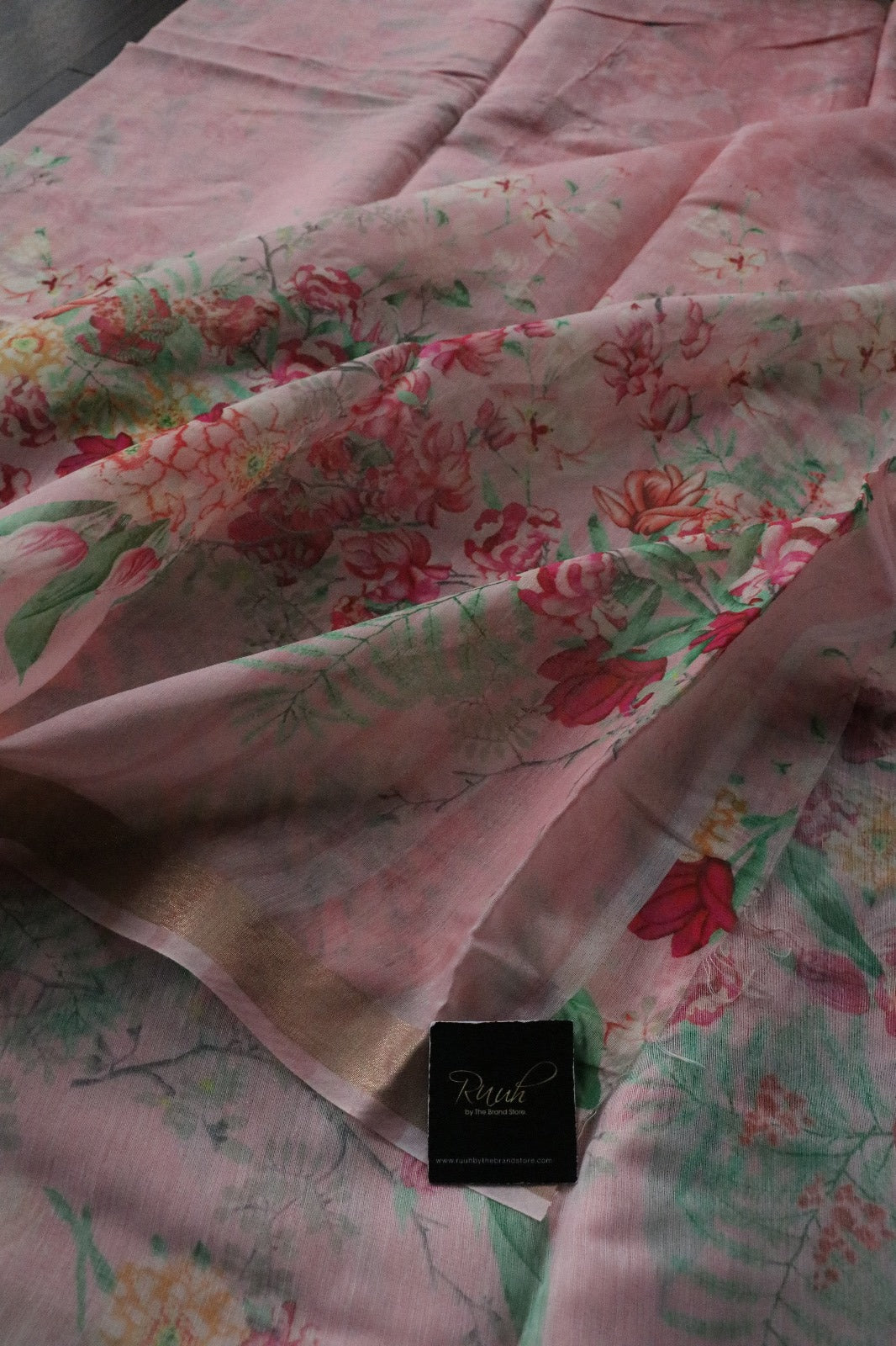 PEACH PINK FLORAL PRINTED SAREE