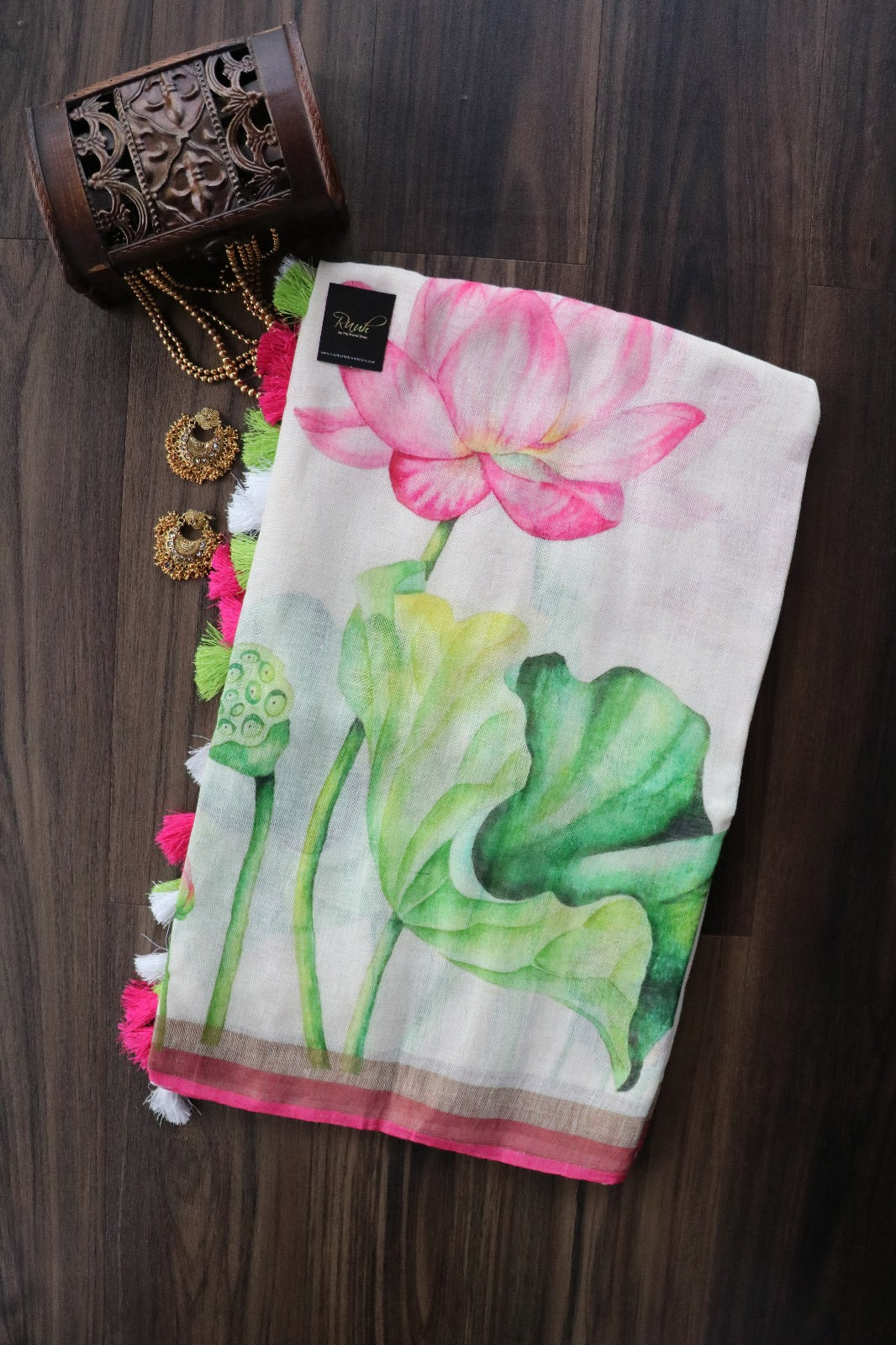 LOTUS PRINTED LINEN SAREE