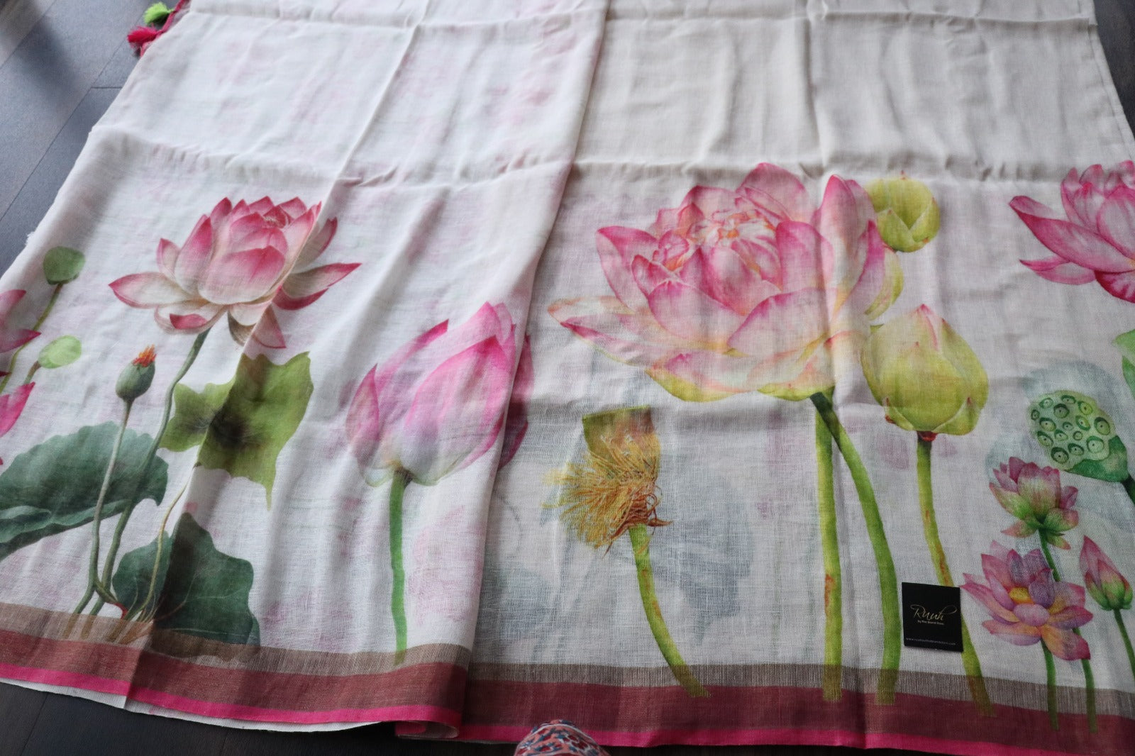 LOTUS PRINTED LINEN SAREE