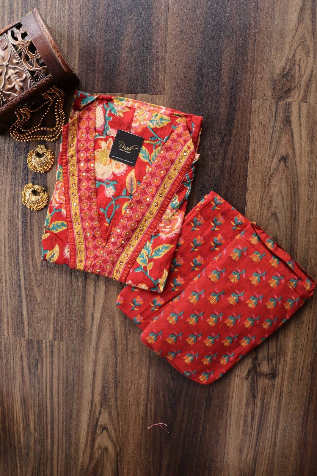 RED COTTON SALWAR SUIT SET