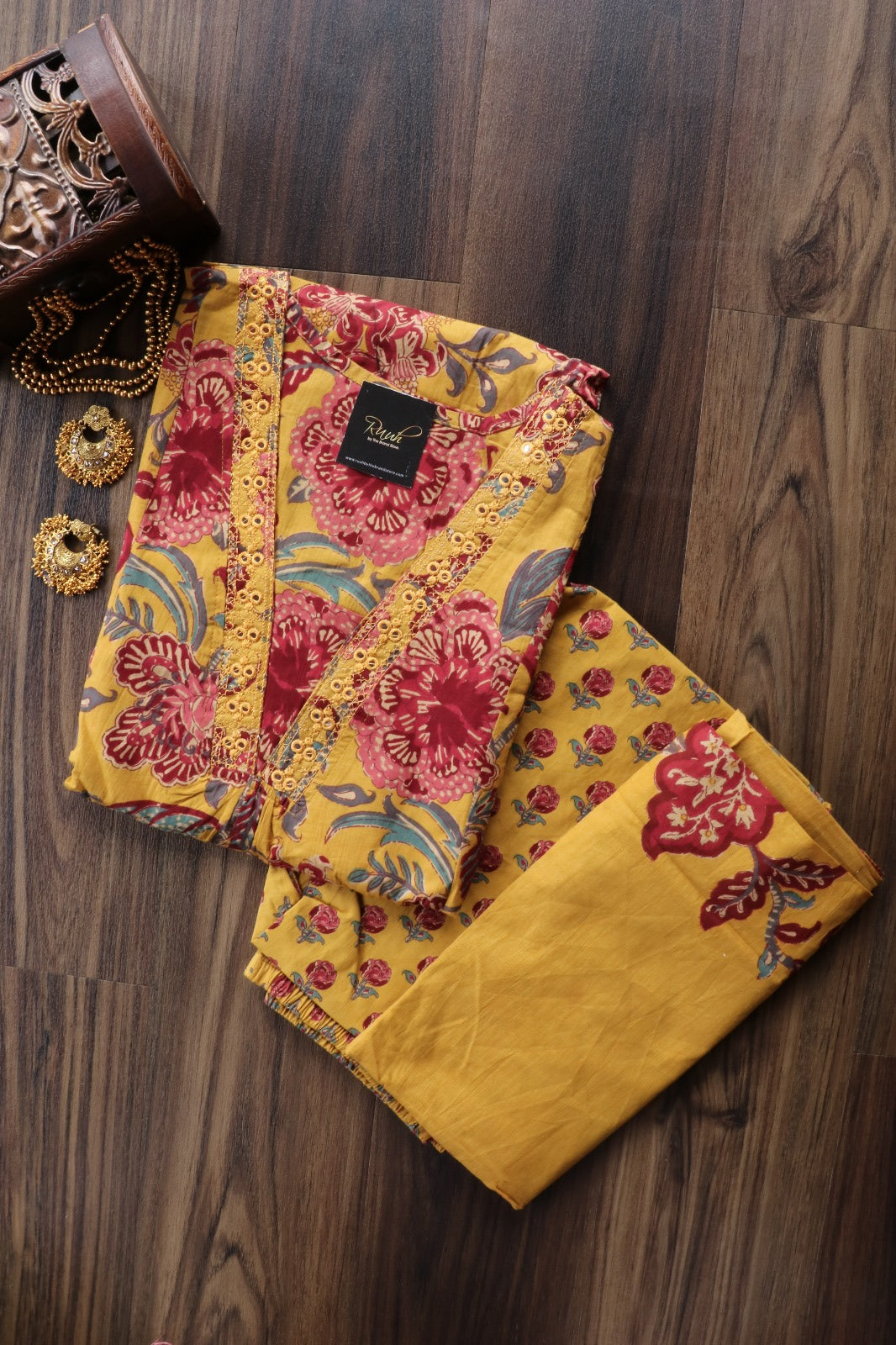 COTTON YELLOW V NECK SALWAR SUIT SET
