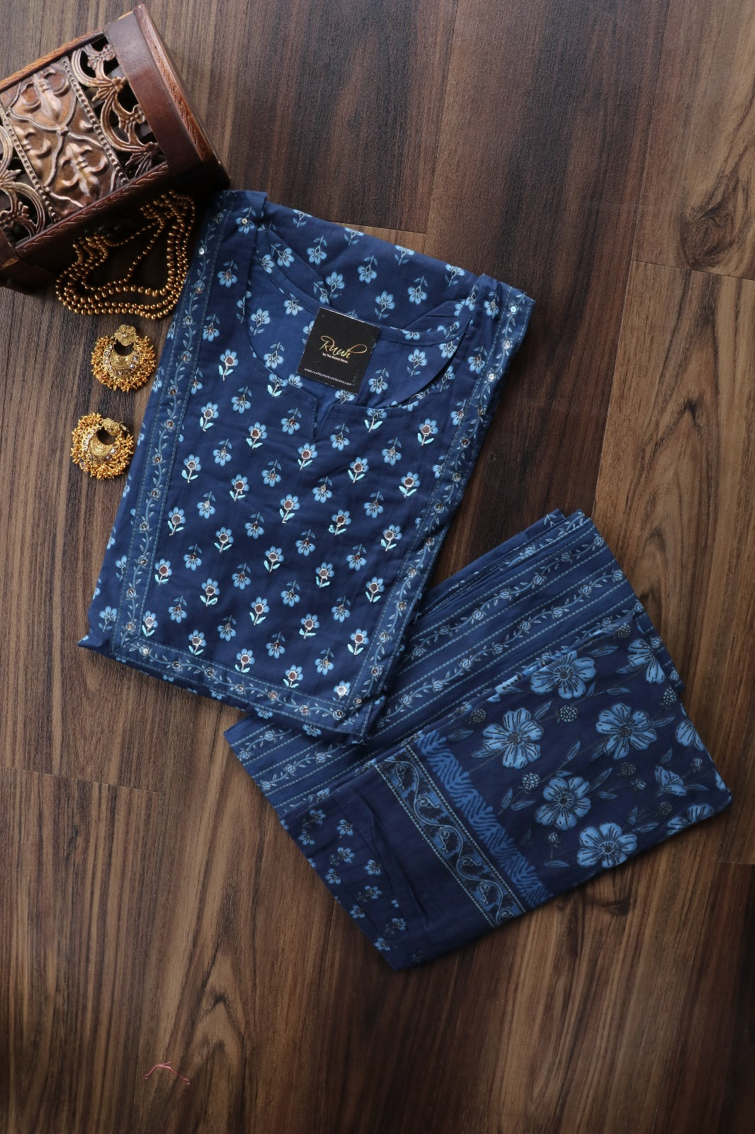 COTTON BLUE STRAIGHT FIT SALWAR SUIT SET