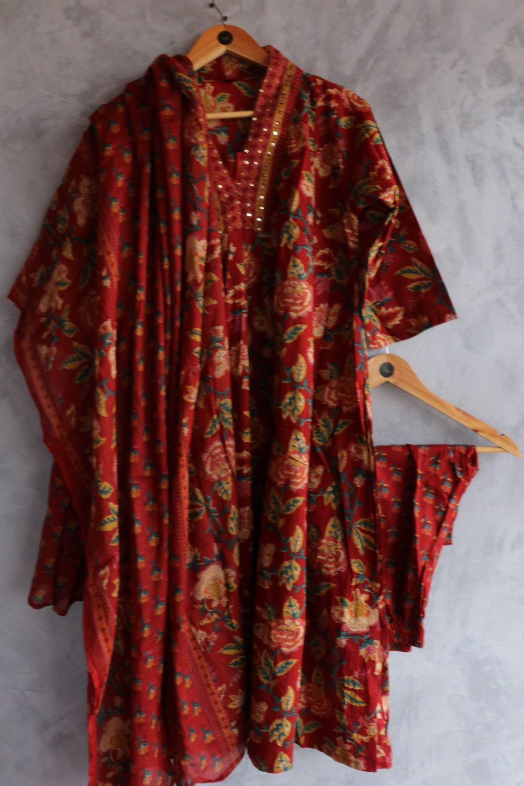 RED COTTON SALWAR SUIT SET