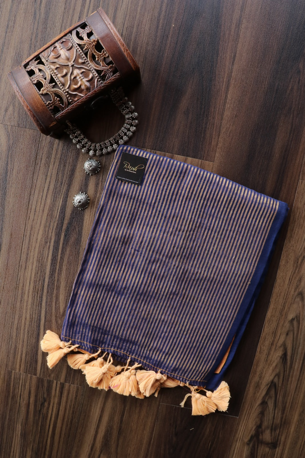 DARK BLUE MULMUL DESIGNER SAREE