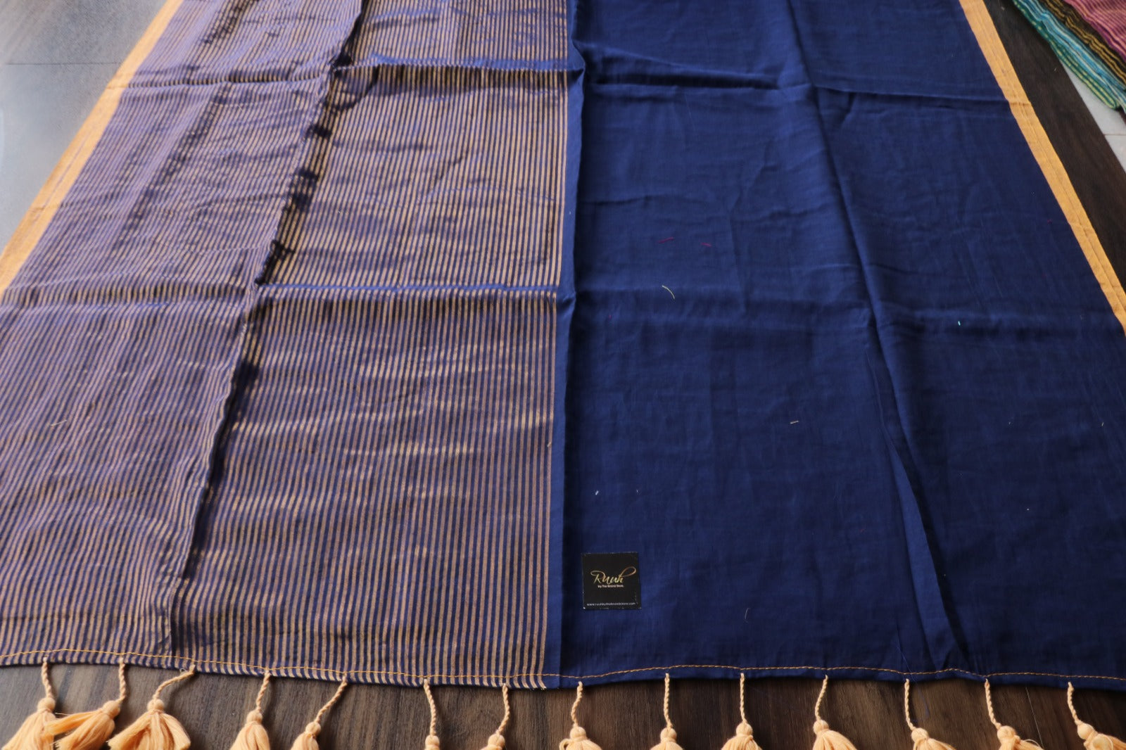 DARK BLUE MULMUL DESIGNER SAREE