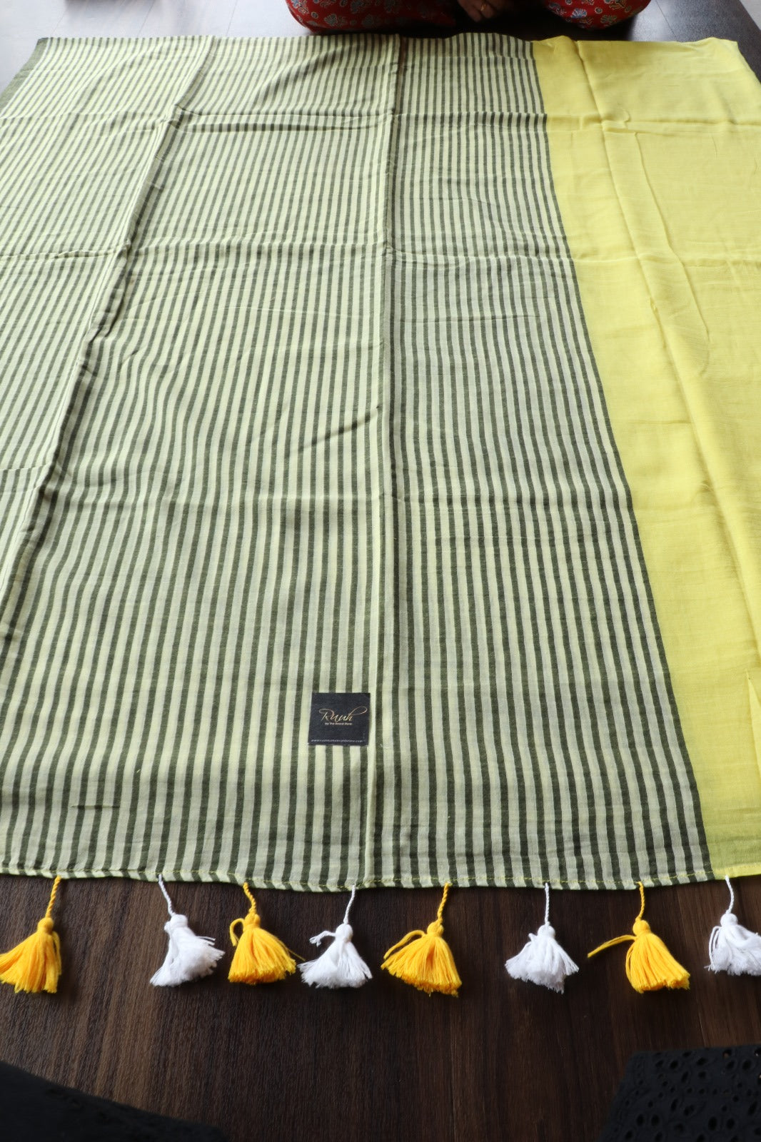YELLOW MULMUL DESIGNER SAREE