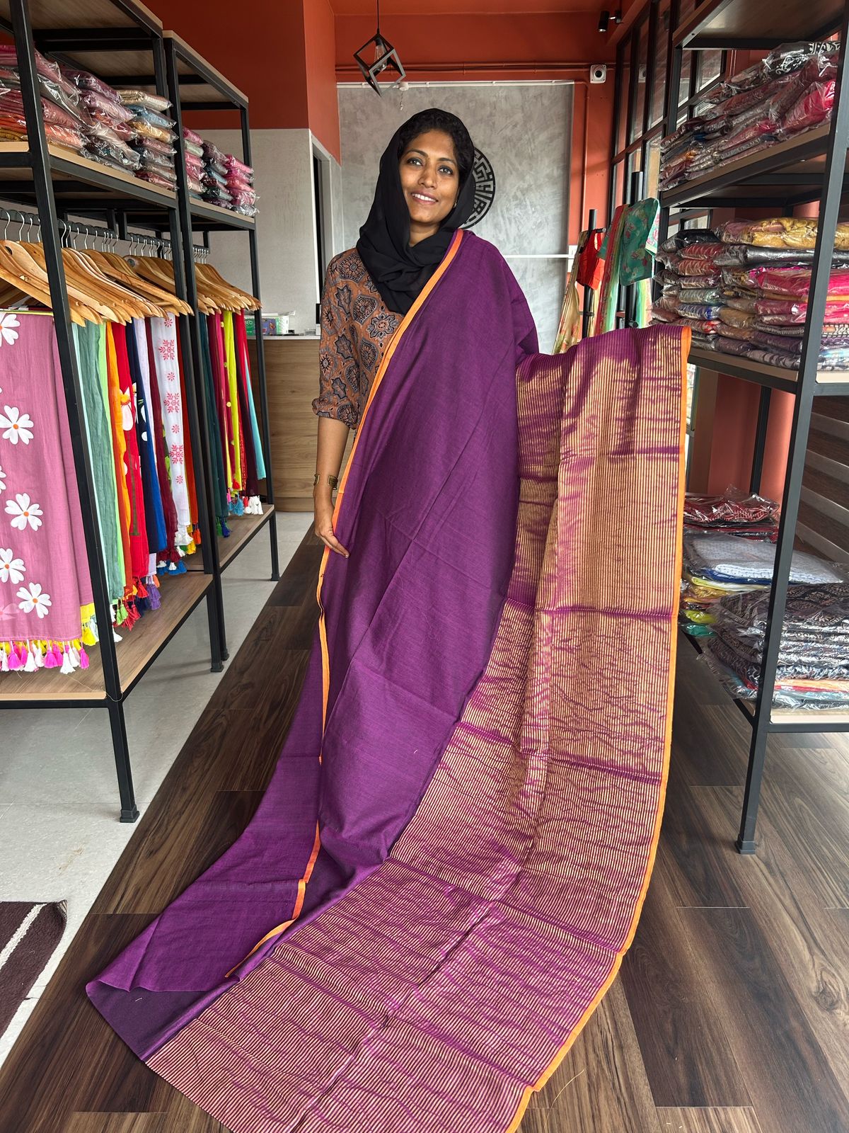 PURPLE MULMUL DESIGNER SAREE