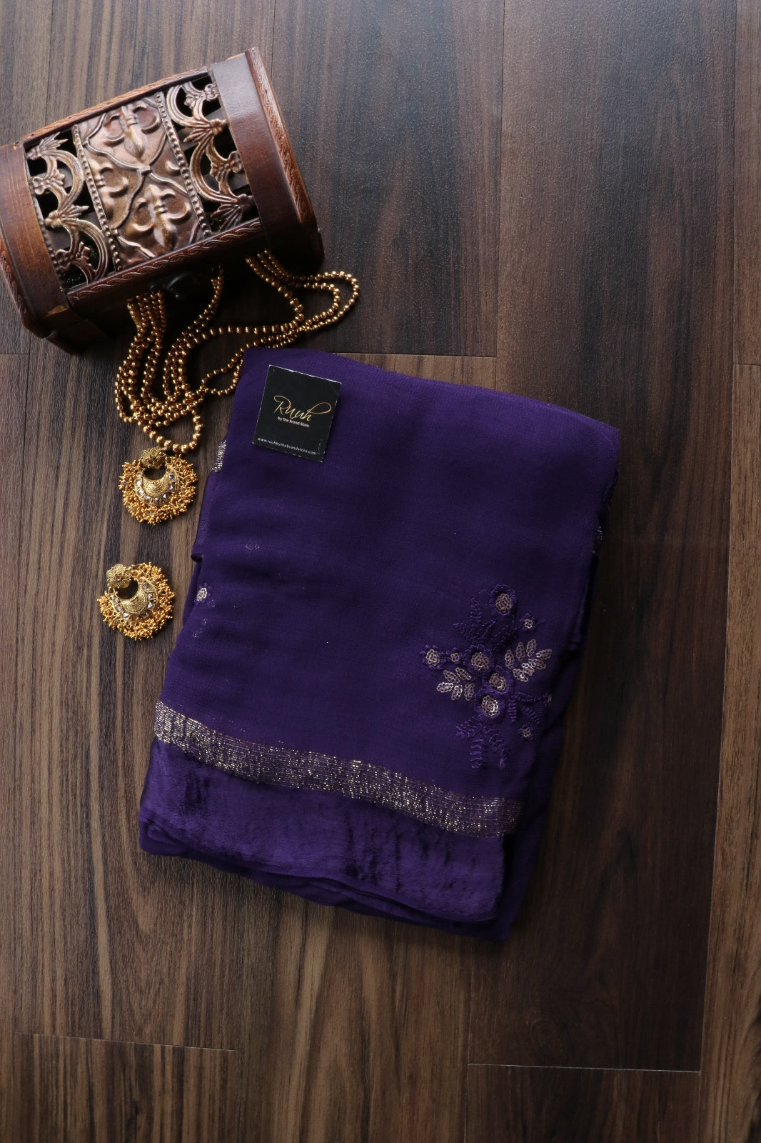 PURPLE VISCOSE GEORGETTE FLORAL DESIGN SAREE