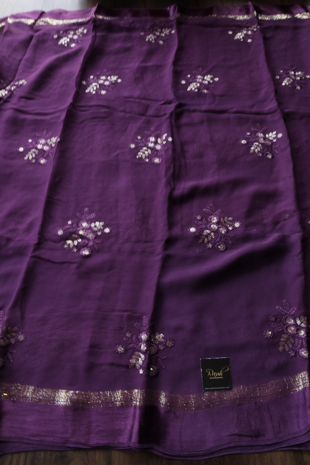PURPLE VISCOSE GEORGETTE FLORAL DESIGN SAREE