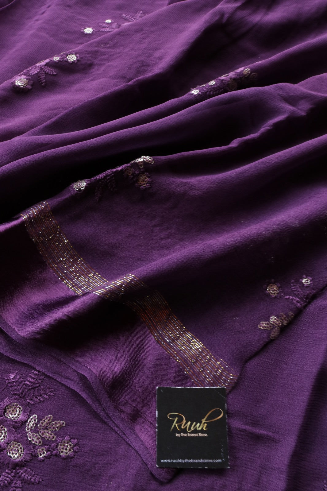 PURPLE VISCOSE GEORGETTE FLORAL DESIGN SAREE