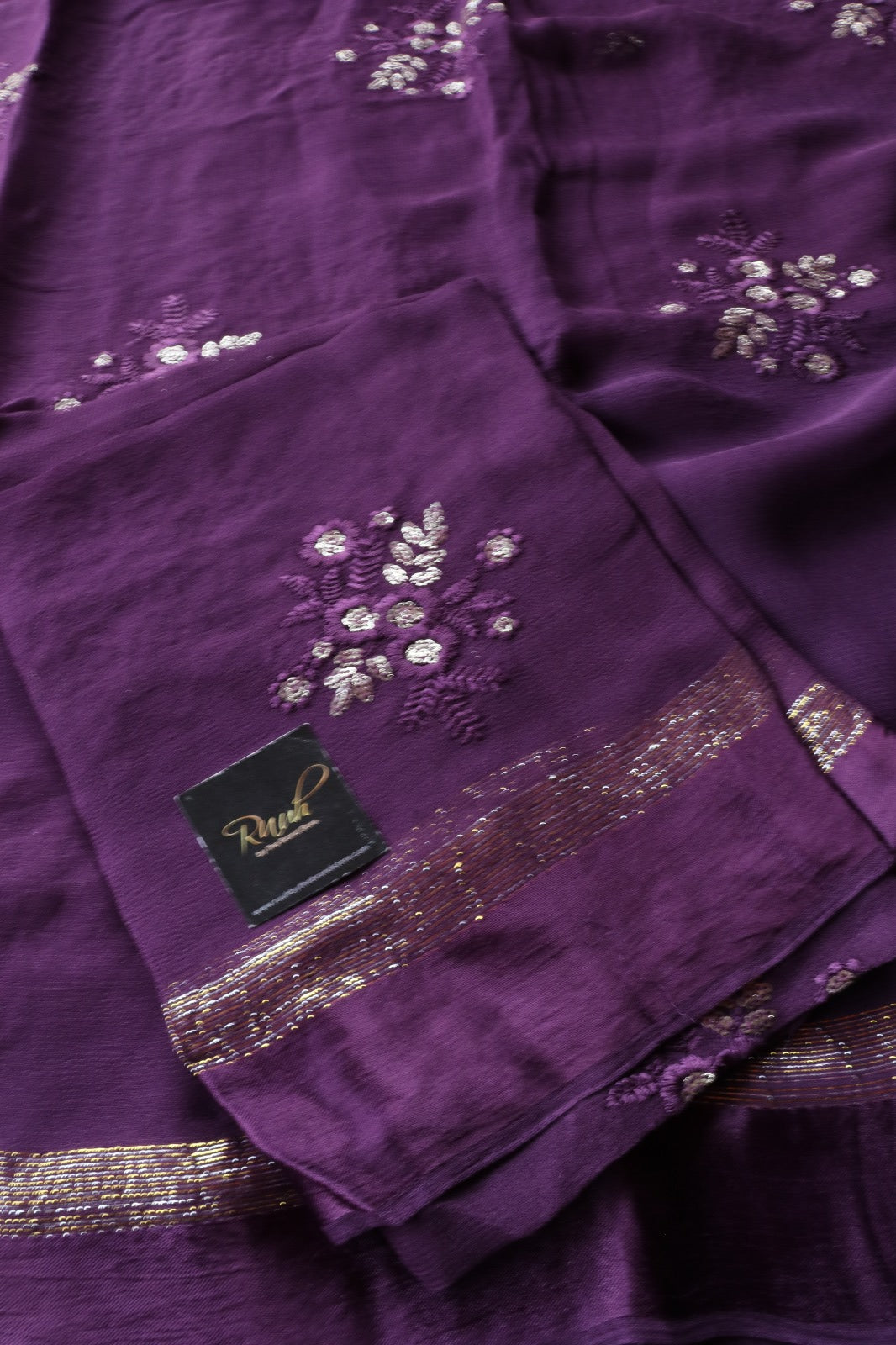 PURPLE VISCOSE GEORGETTE FLORAL DESIGN SAREE