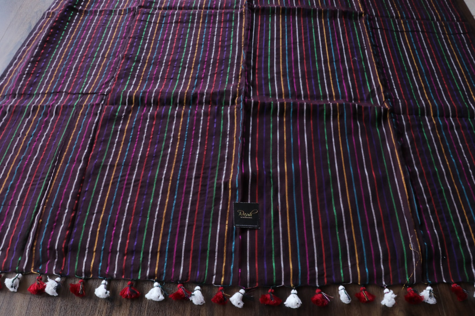 WINE MULMUL COTTON SAREE WITH MULTICOLOUR STRIPES