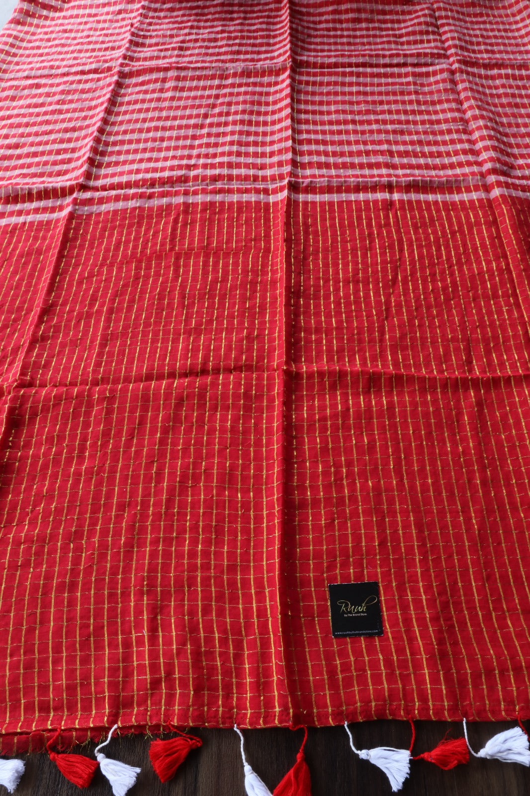 RED MUL COTTON WITH GOLDEN ZARI CHECK