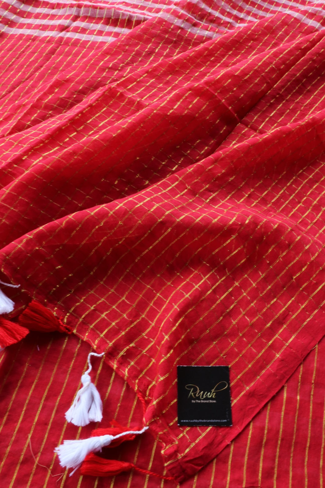 RED MUL COTTON WITH GOLDEN ZARI CHECK