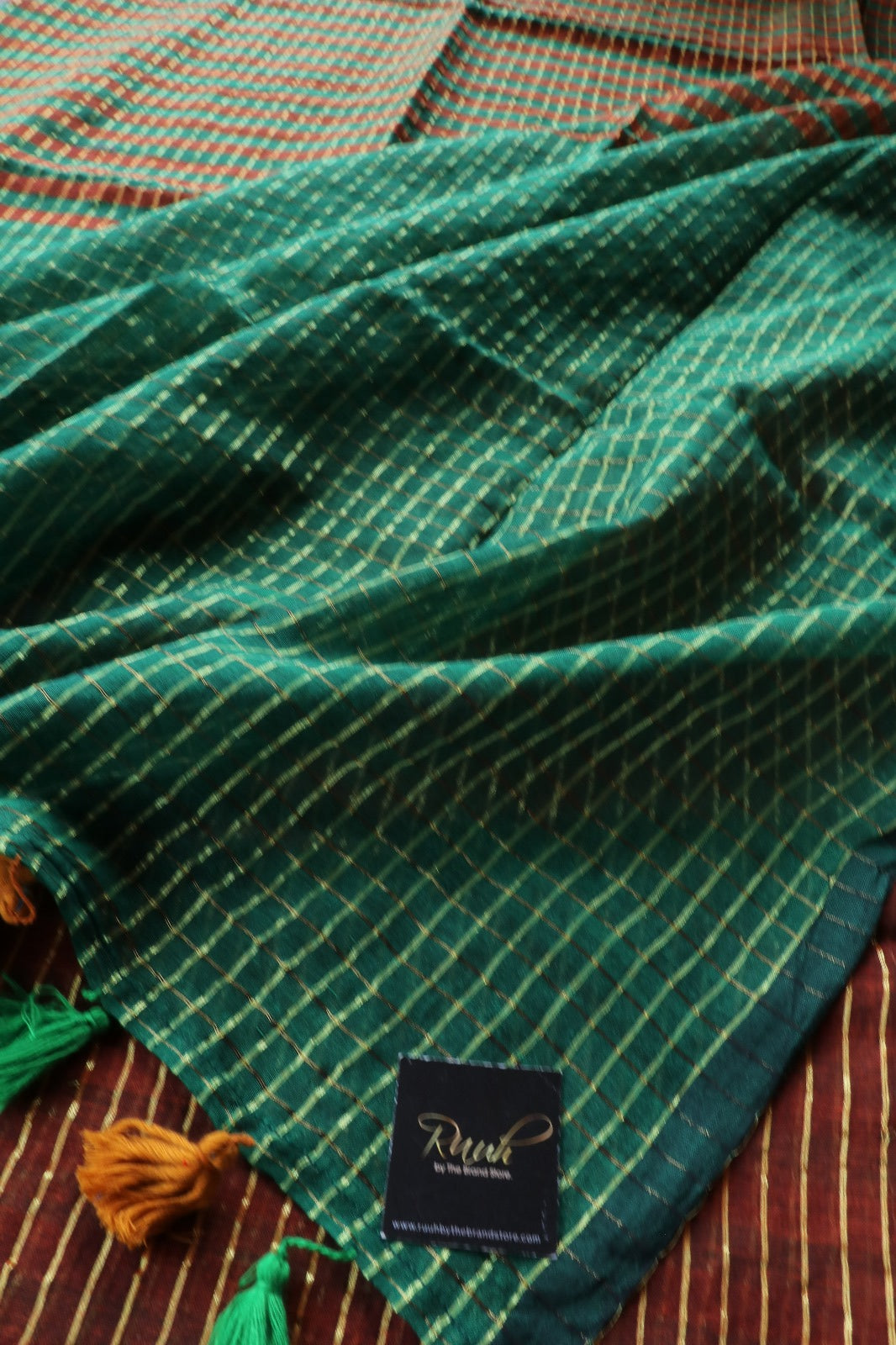 DARK GREEN MUL COTTON WITH GOLDEN ZARI CHECK