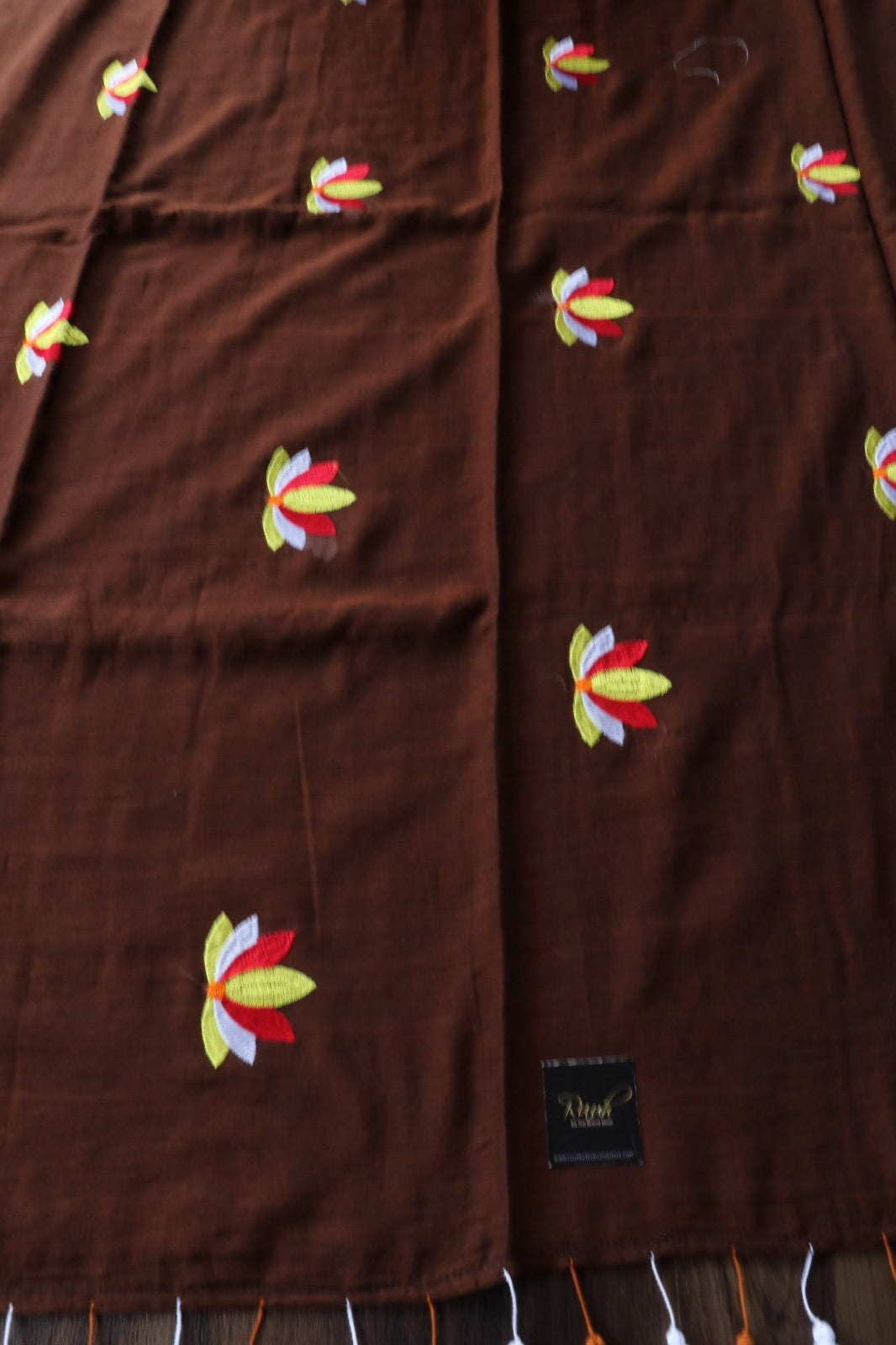 BROWN MULMUL WITH LOTUS EMBROIDERY