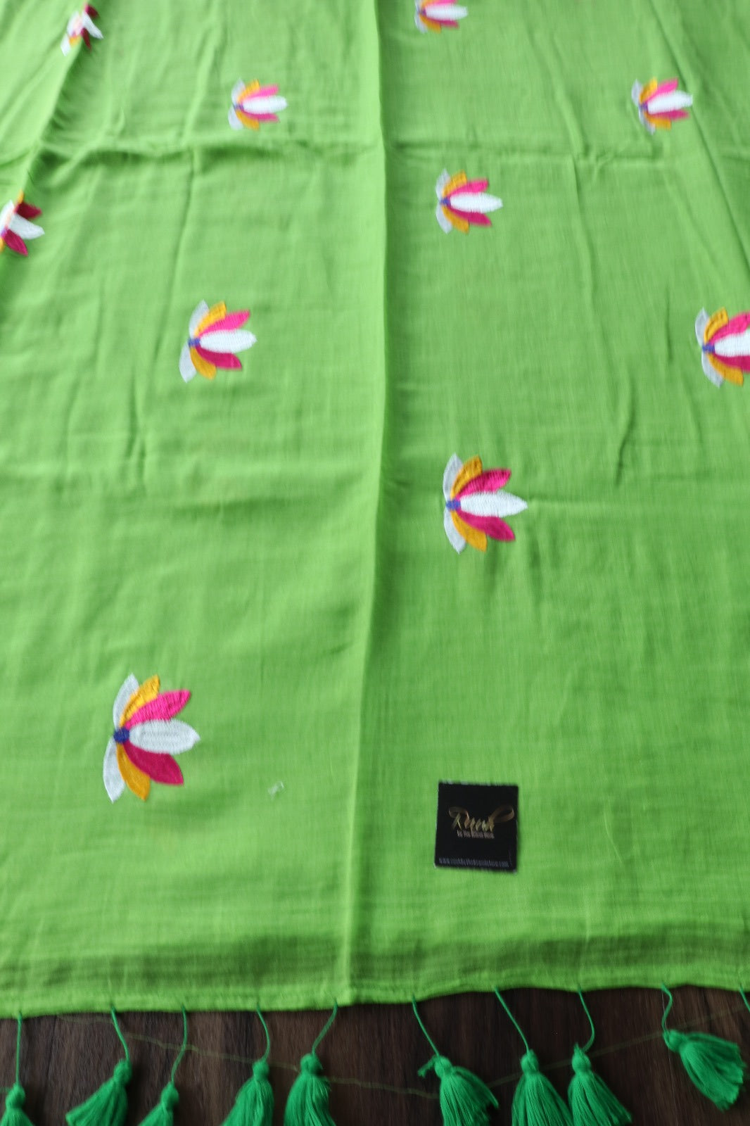 LIGHT GREEN MULMUL WITH LOTUS EMBROIDERY