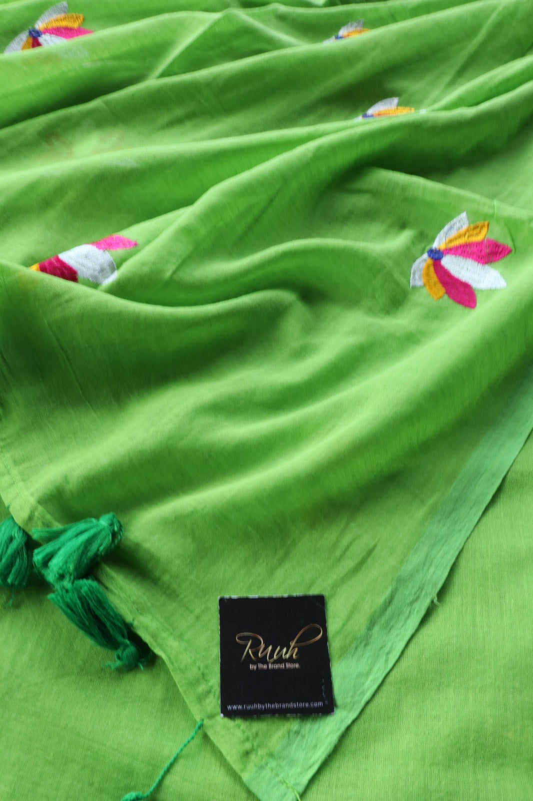LIGHT GREEN MULMUL WITH LOTUS EMBROIDERY