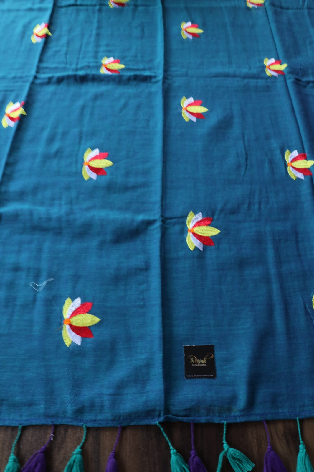 BLUE MULMUL WITH LOTUS EMBROIDERY