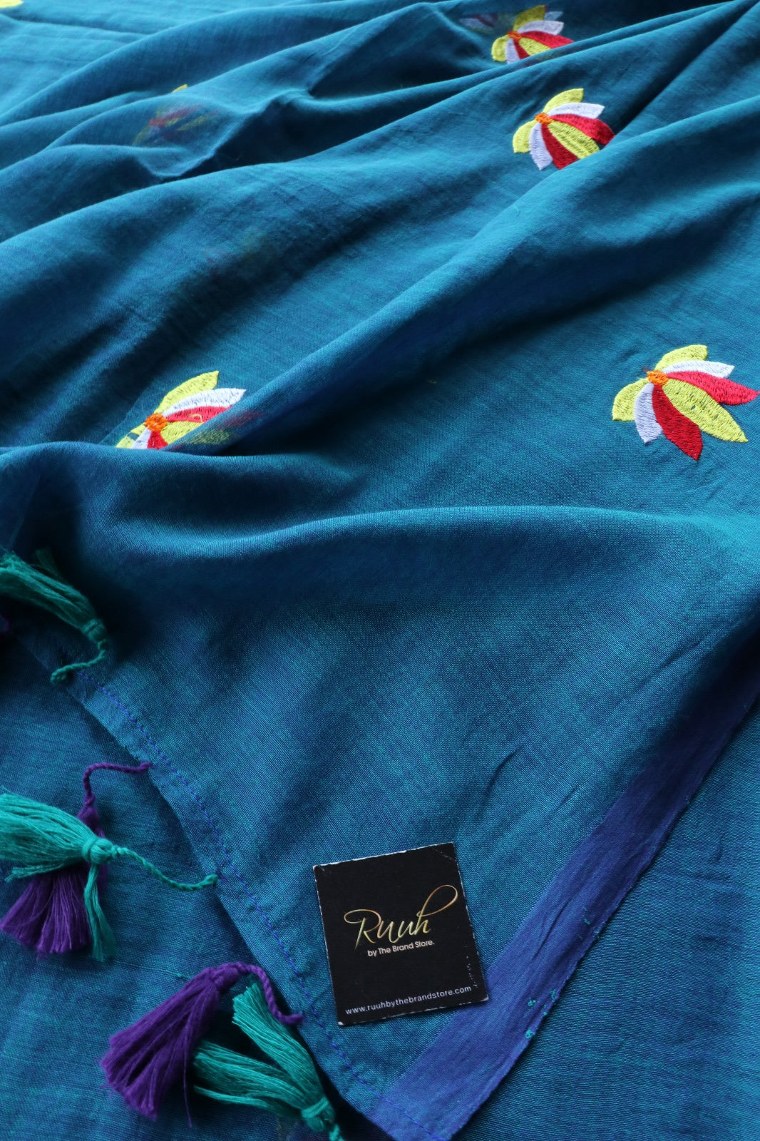BLUE MULMUL WITH LOTUS EMBROIDERY