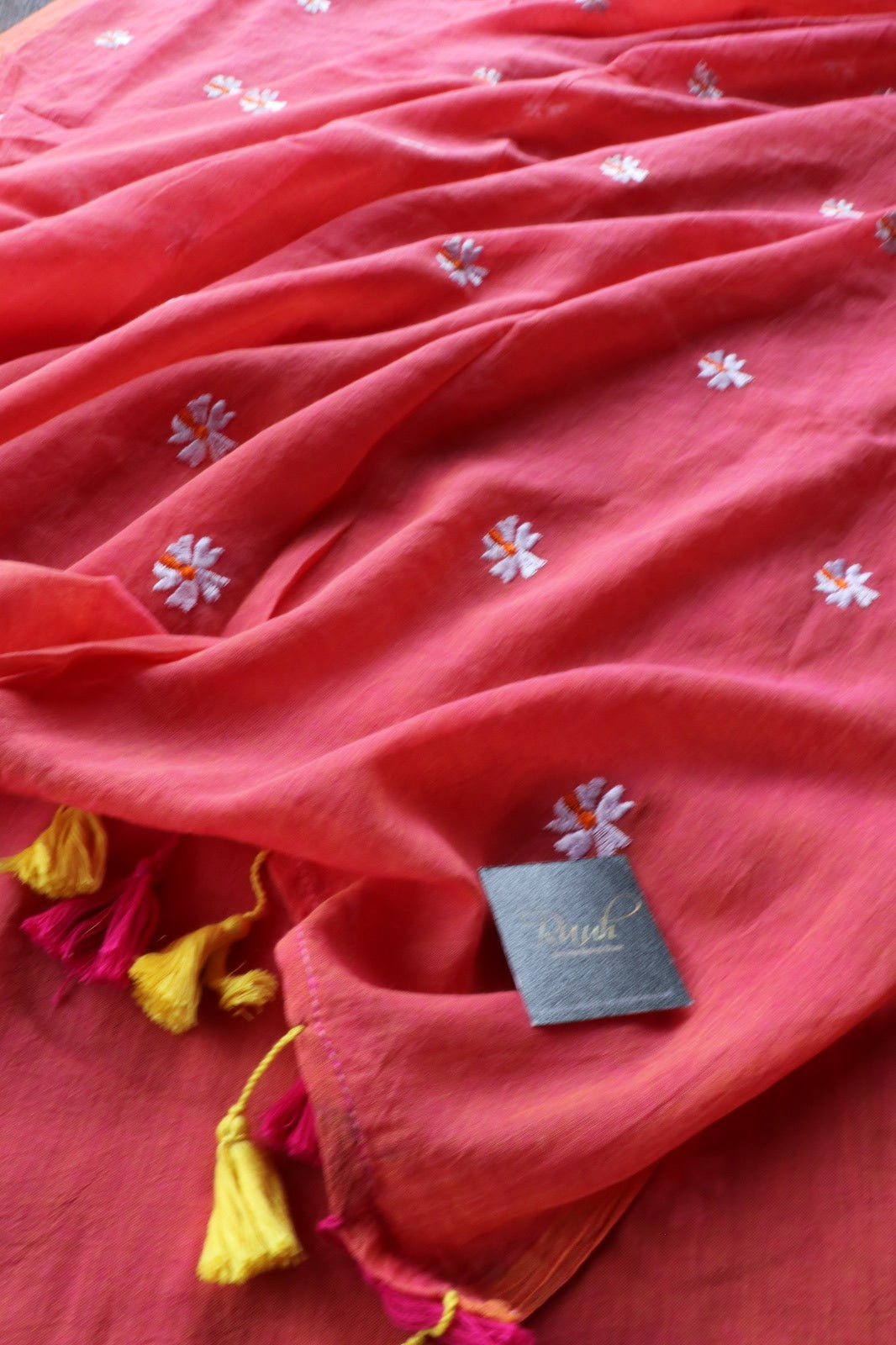 DUAL TONE OF PINK AND YELLOW MULMUL COTTON WITH PARIJAT EMBROIDERY