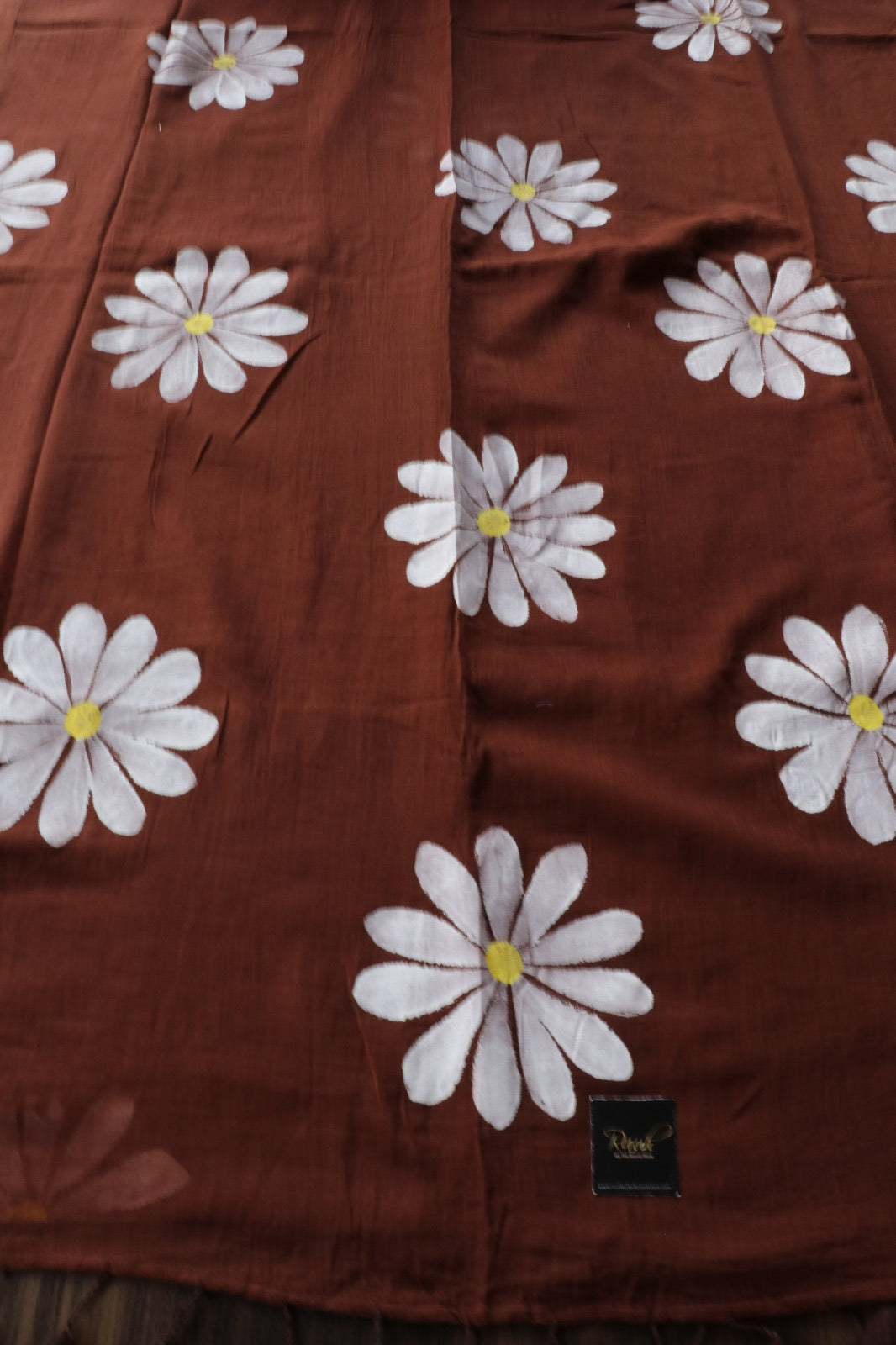 BROWN MULMUL DAISY HANDPAINTED SAREE