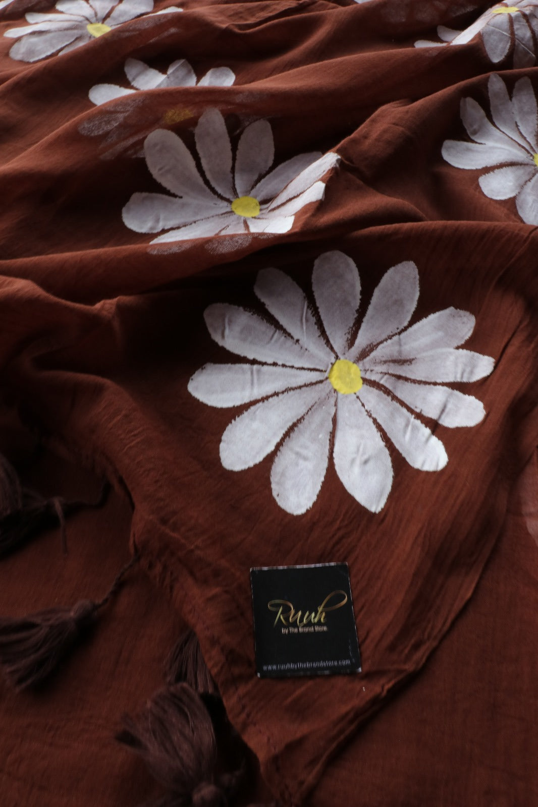 BROWN MULMUL DAISY HANDPAINTED SAREE