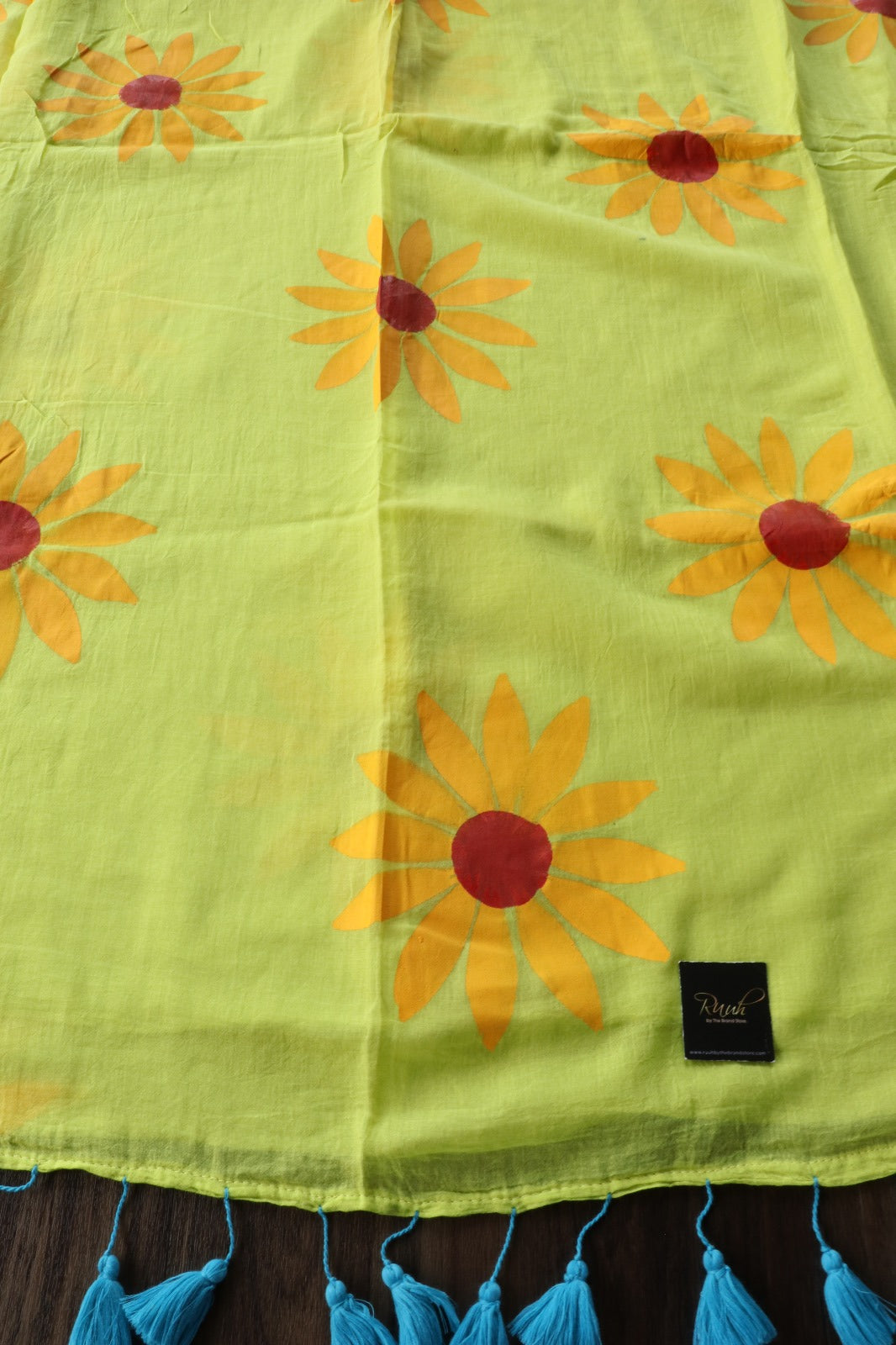 NEON MULMUL SUNFLOWER HANDPAINTED SAREE