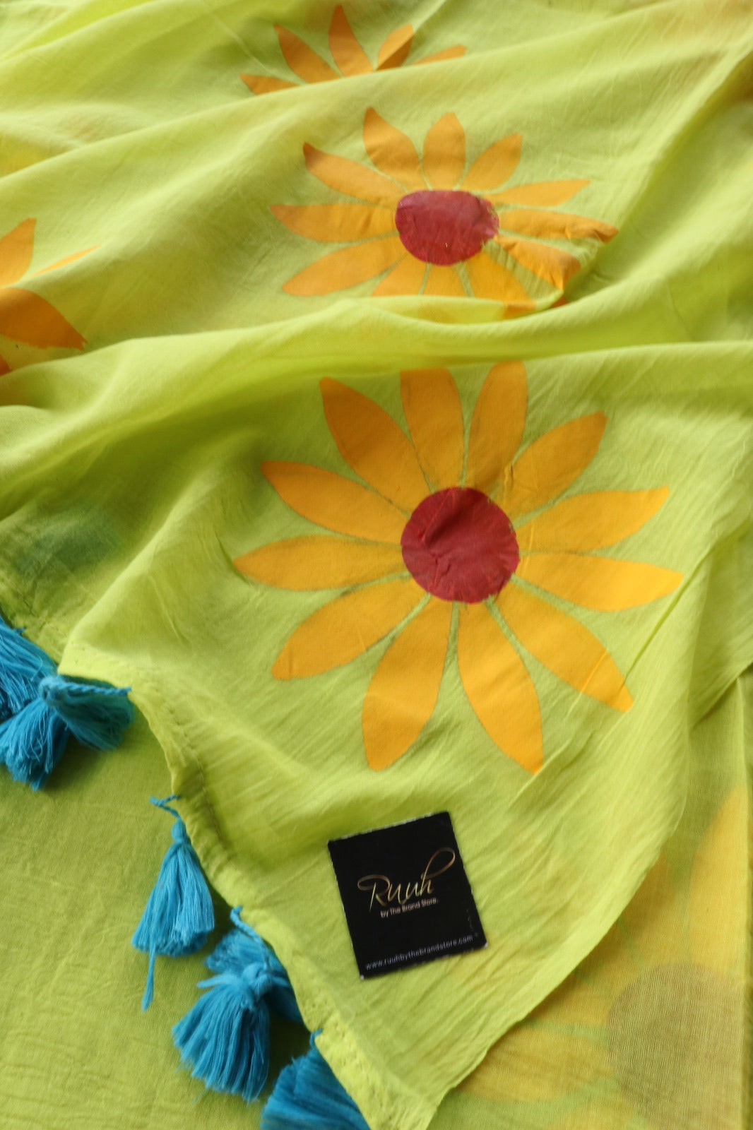 NEON MULMUL SUNFLOWER HANDPAINTED SAREE