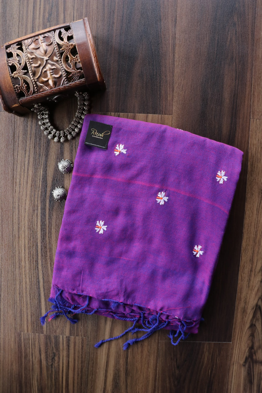 DUAL TONE PURPLE X BLUE KHADI COTTON PARIJAT EMBROIDERY