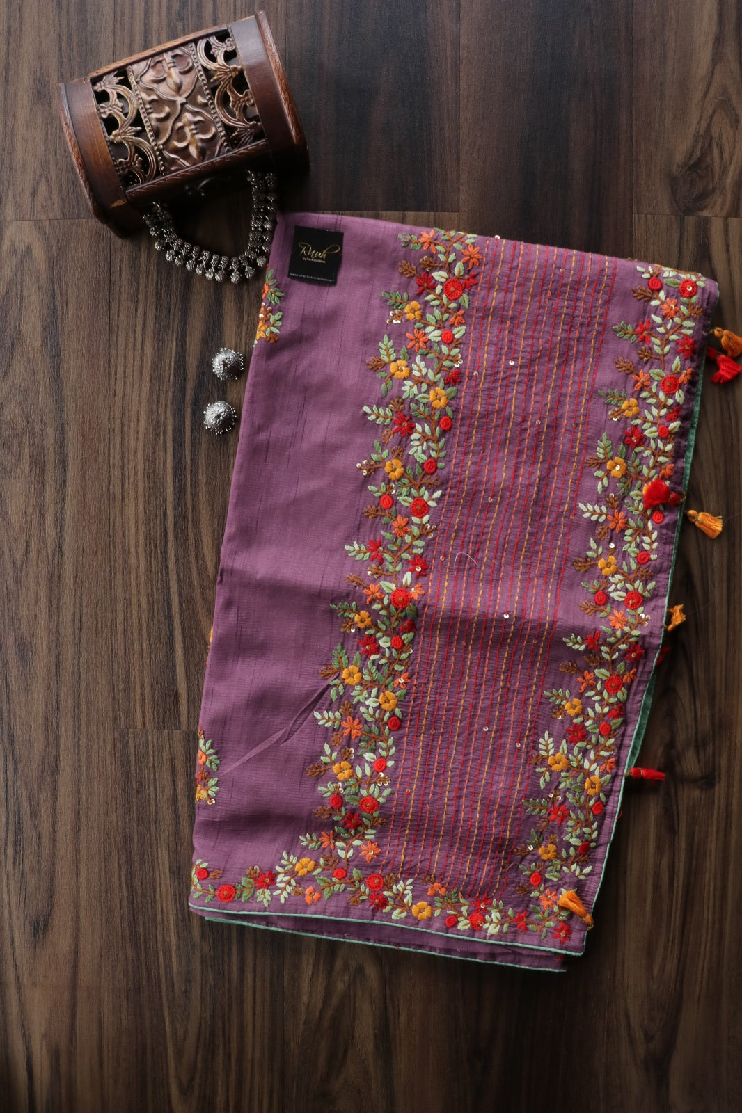 PURPLE SEMI TUSSAR WITH HANDWORK