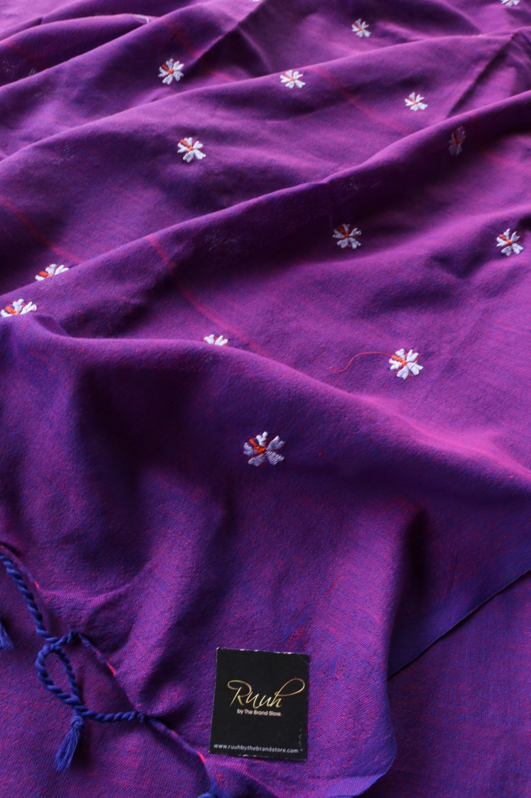 DUAL TONE PURPLE X BLUE KHADI COTTON PARIJAT EMBROIDERY