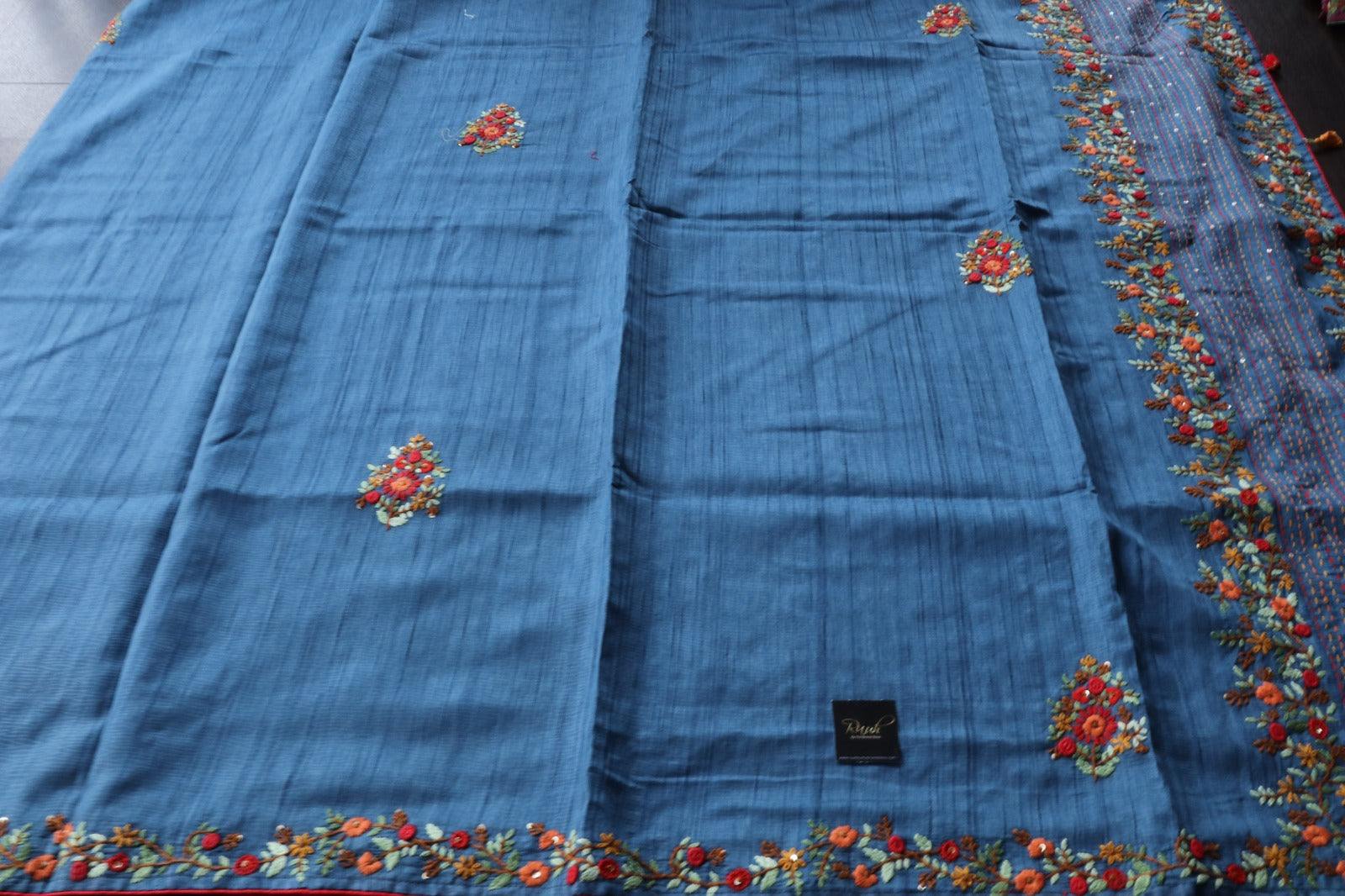 BLUE SEMI TUSSAR WITH HANDWORK