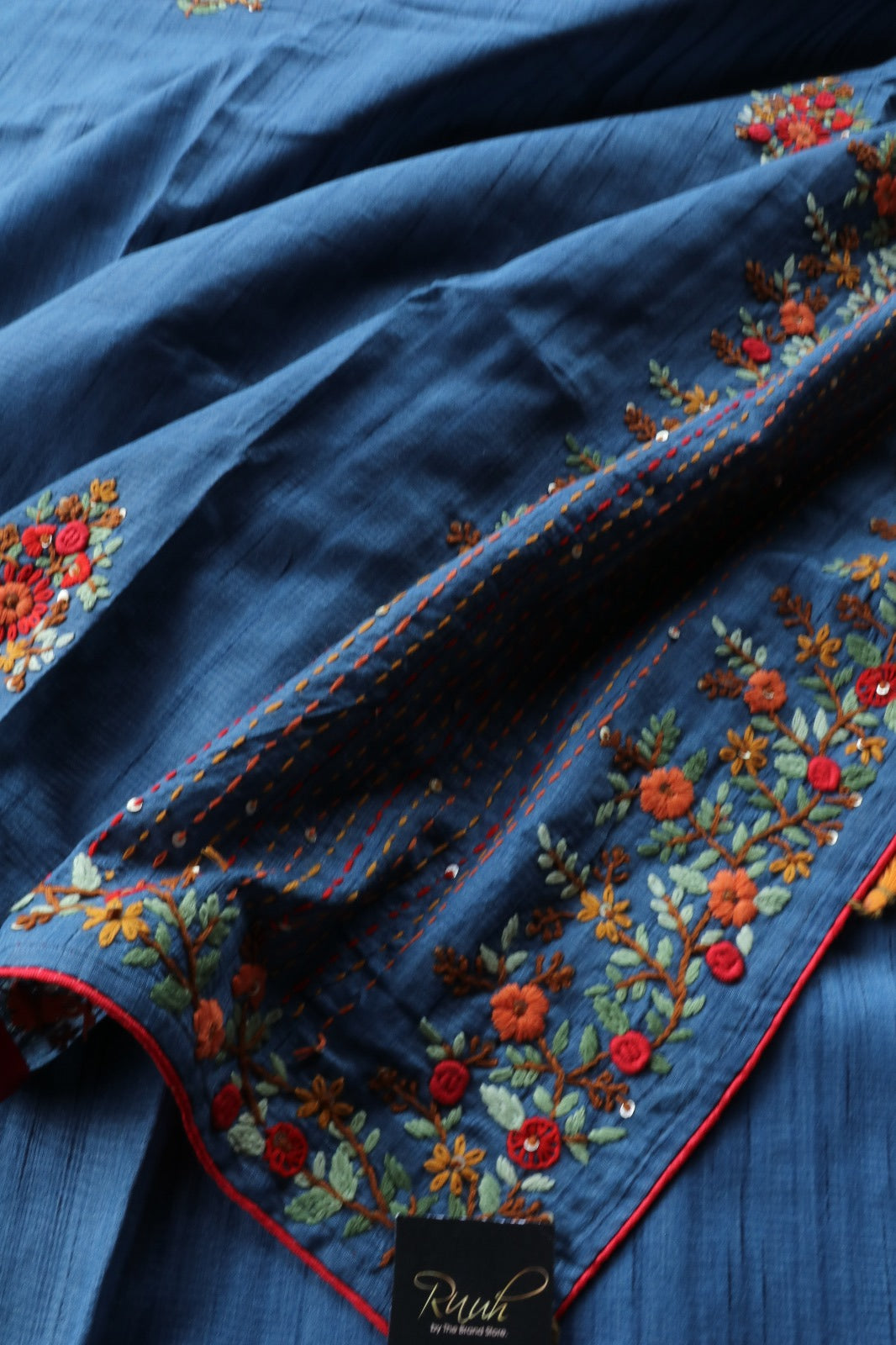 BLUE SEMI TUSSAR WITH HANDWORK