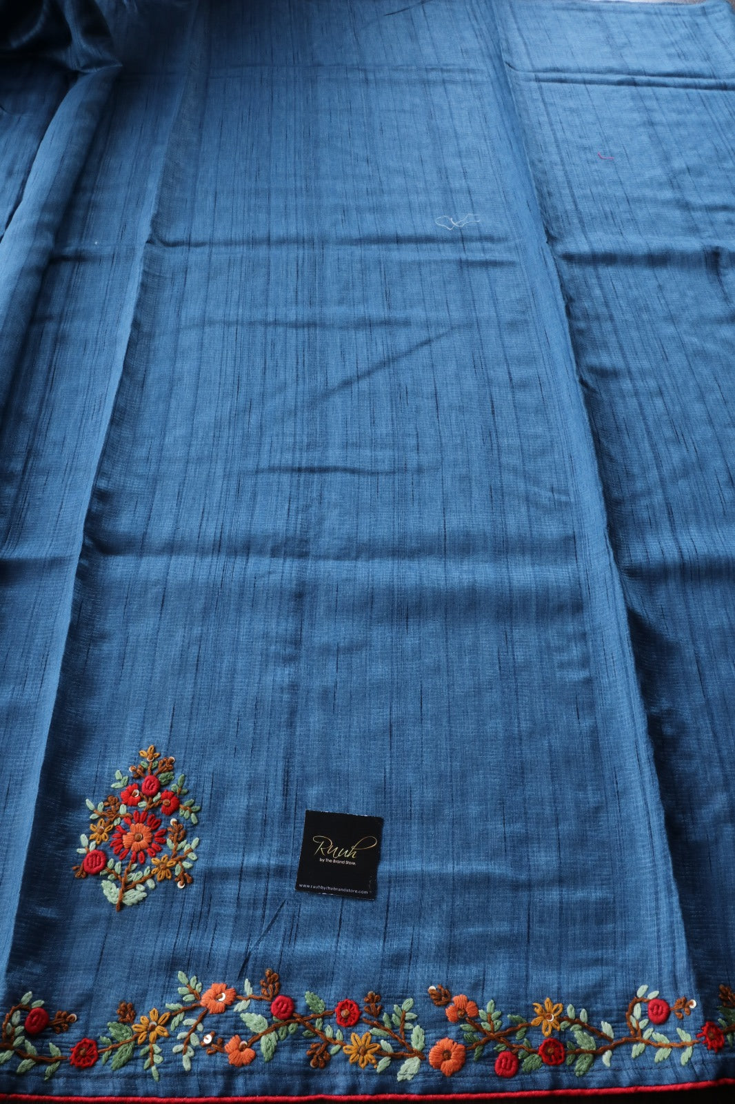 BLUE SEMI TUSSAR WITH HANDWORK