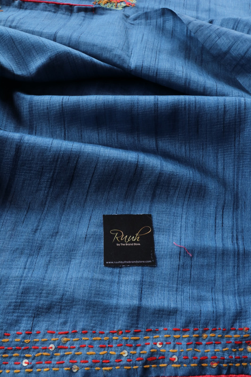 BLUE SEMI TUSSAR WITH HANDWORK