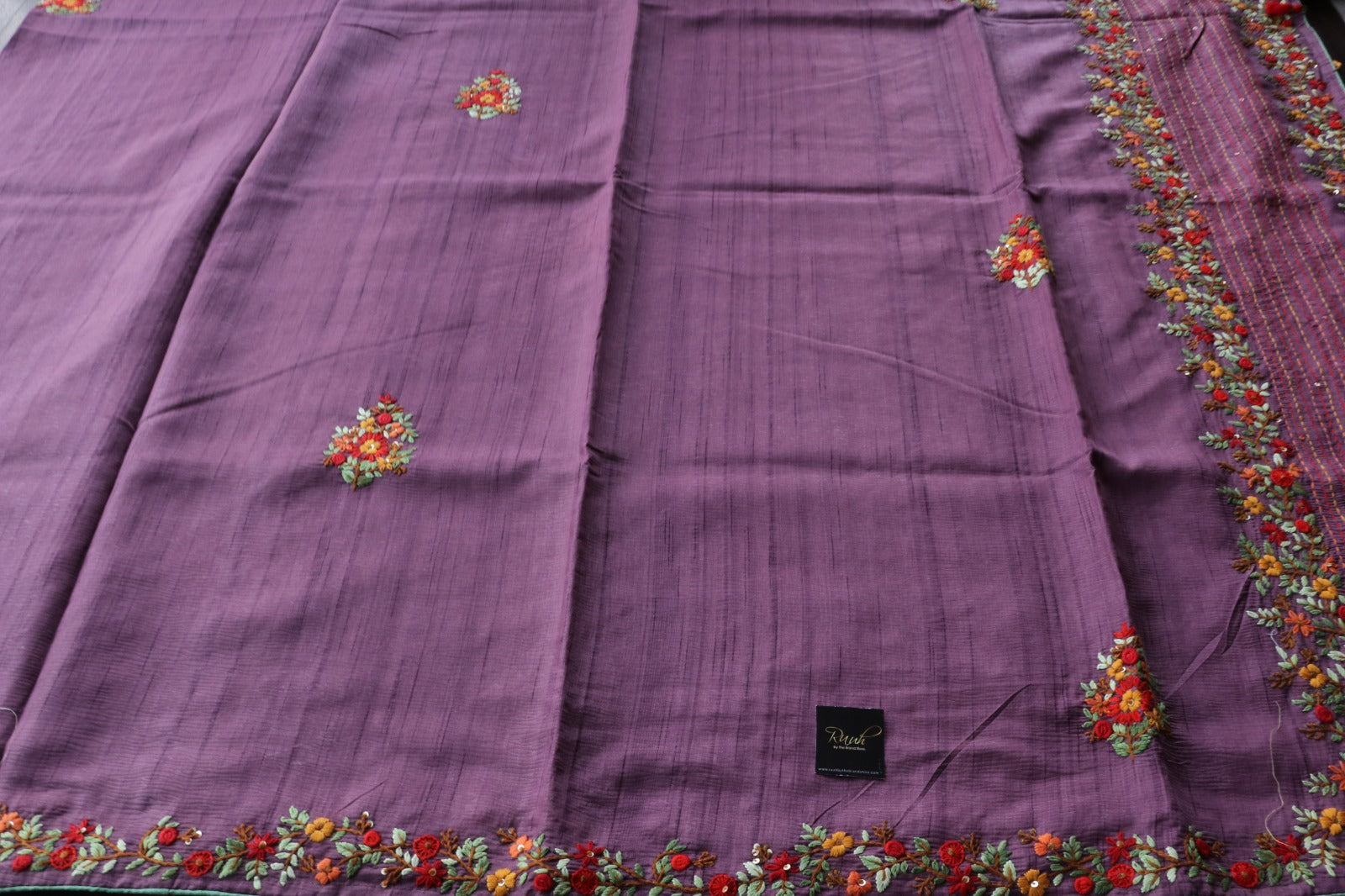 PURPLE SEMI TUSSAR WITH HANDWORK
