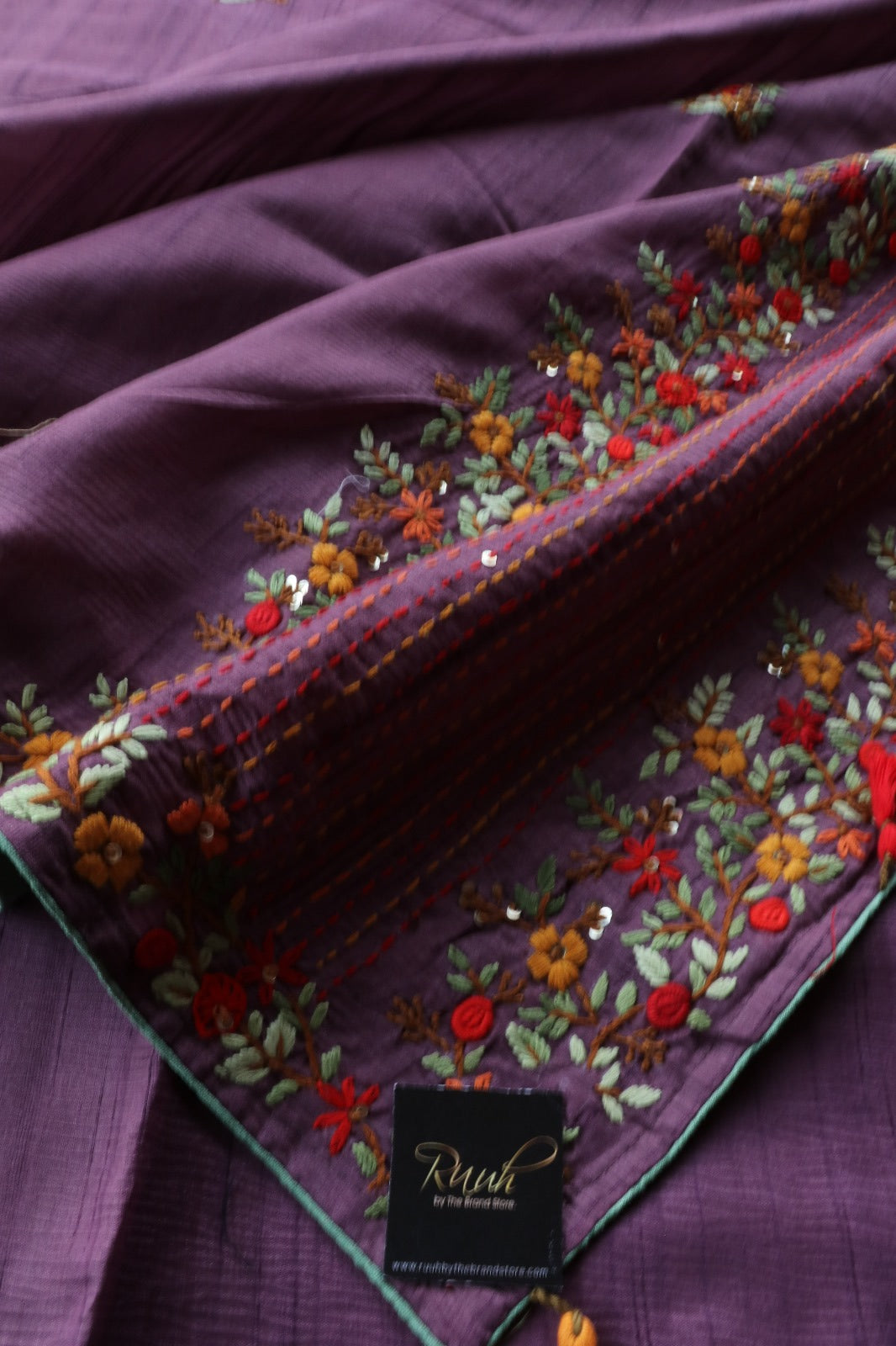 PURPLE SEMI TUSSAR WITH HANDWORK