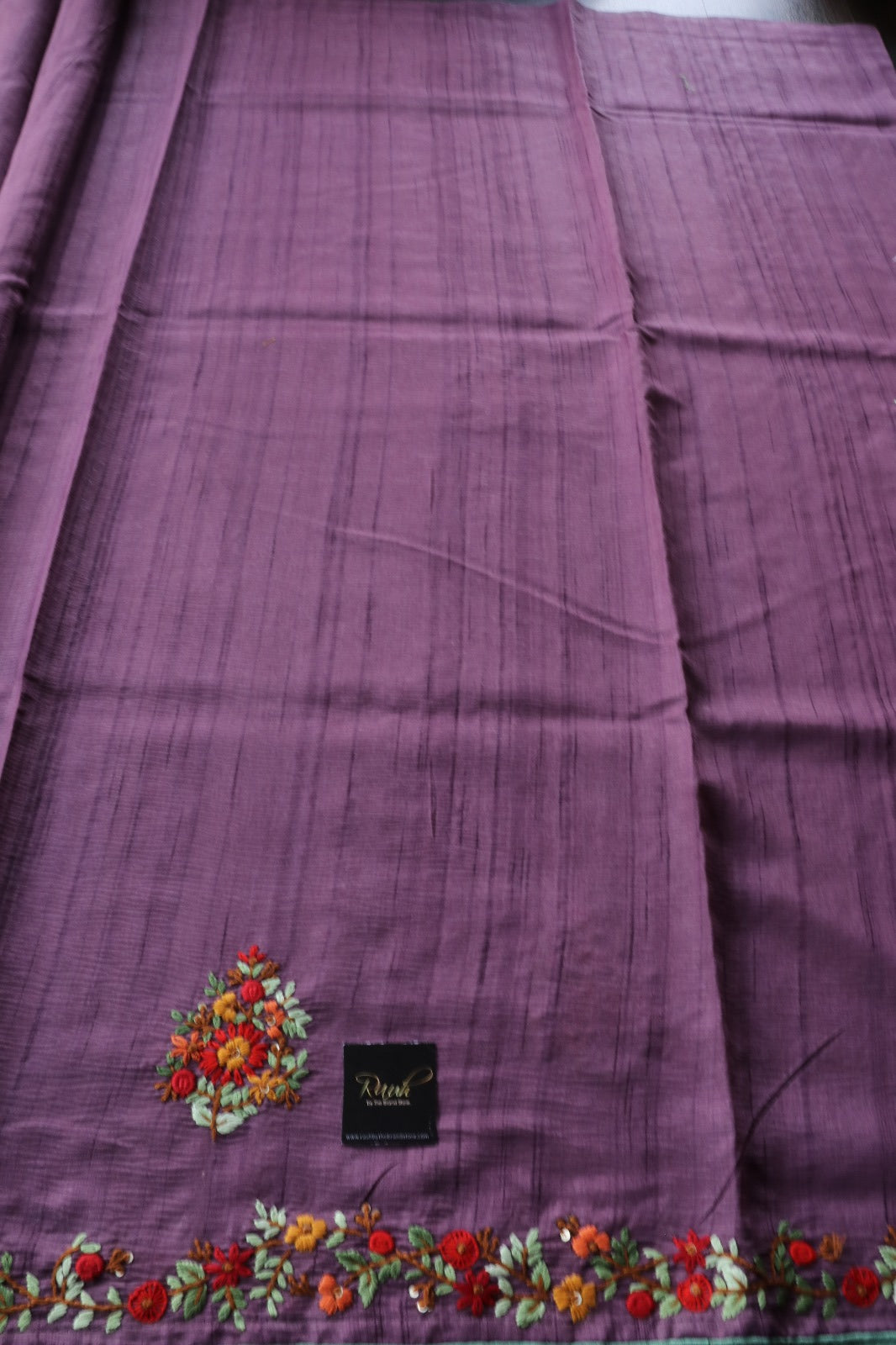 PURPLE SEMI TUSSAR WITH HANDWORK