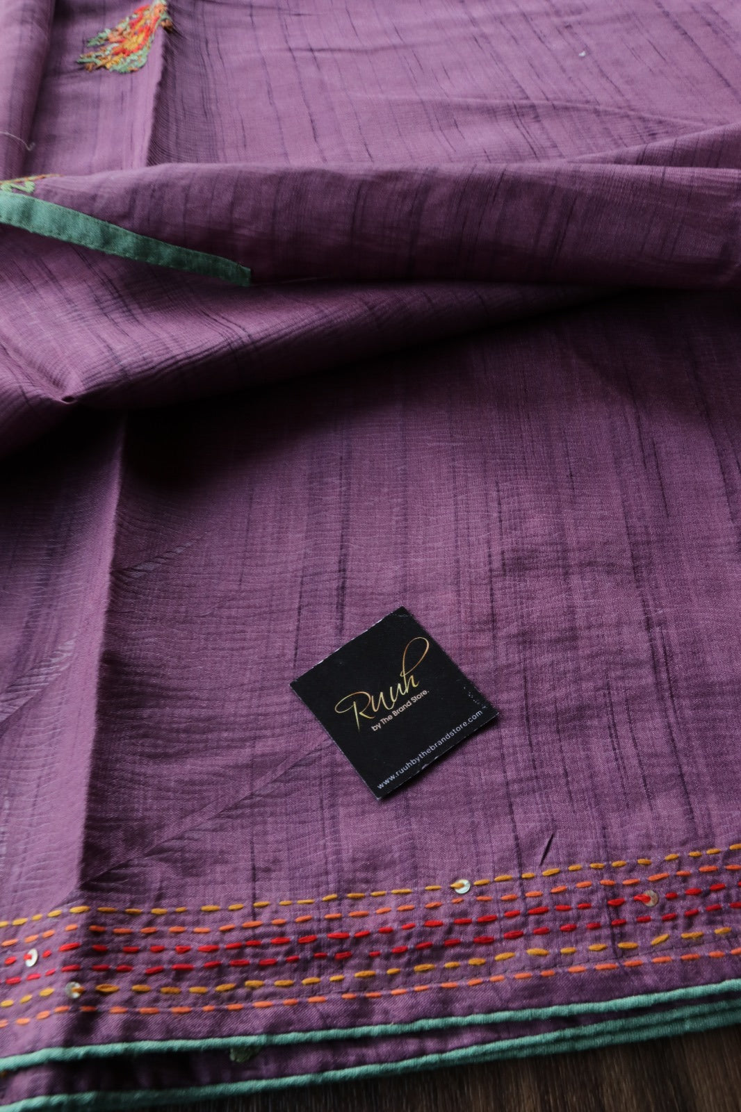 PURPLE SEMI TUSSAR WITH HANDWORK