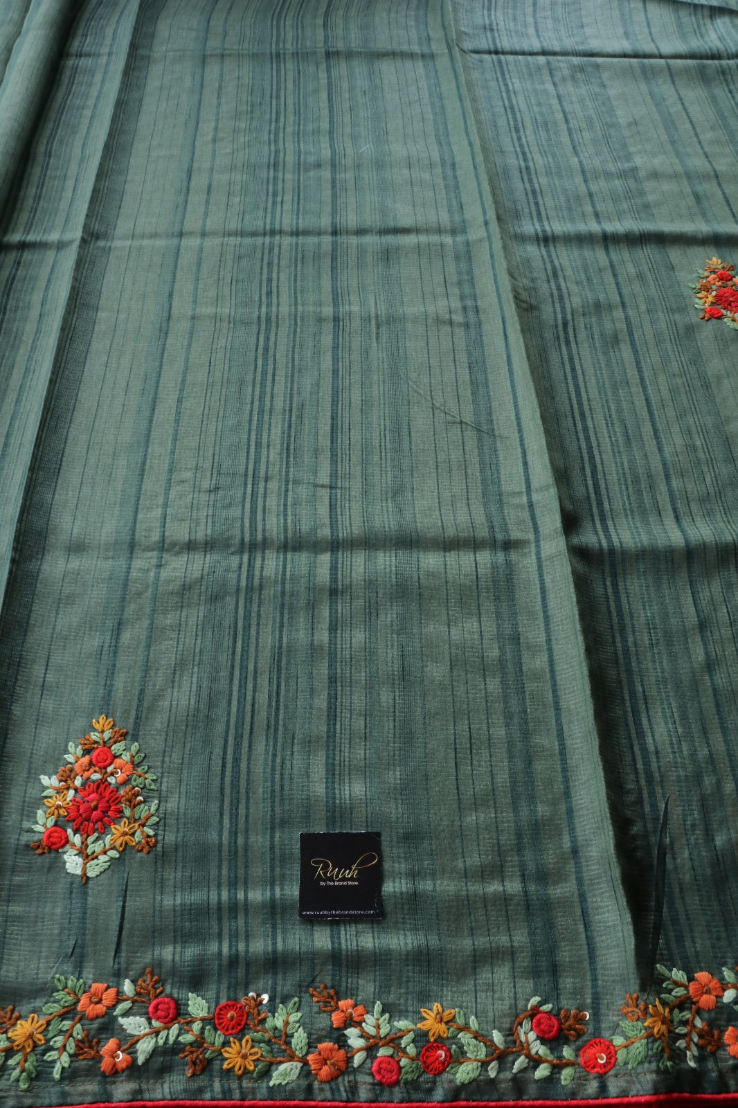 GREEN SEMI TUSSAR WITH HANDWORK