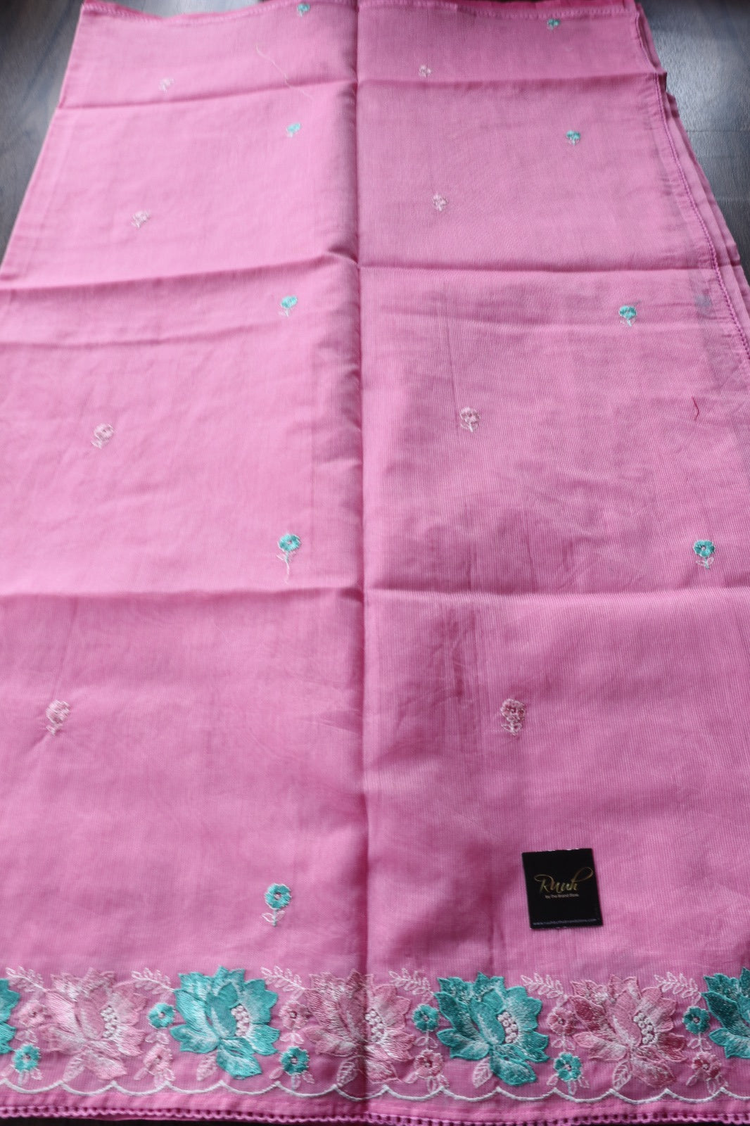 PINK NET KOTA SAREE WITH FLORAL EMBROIDERY