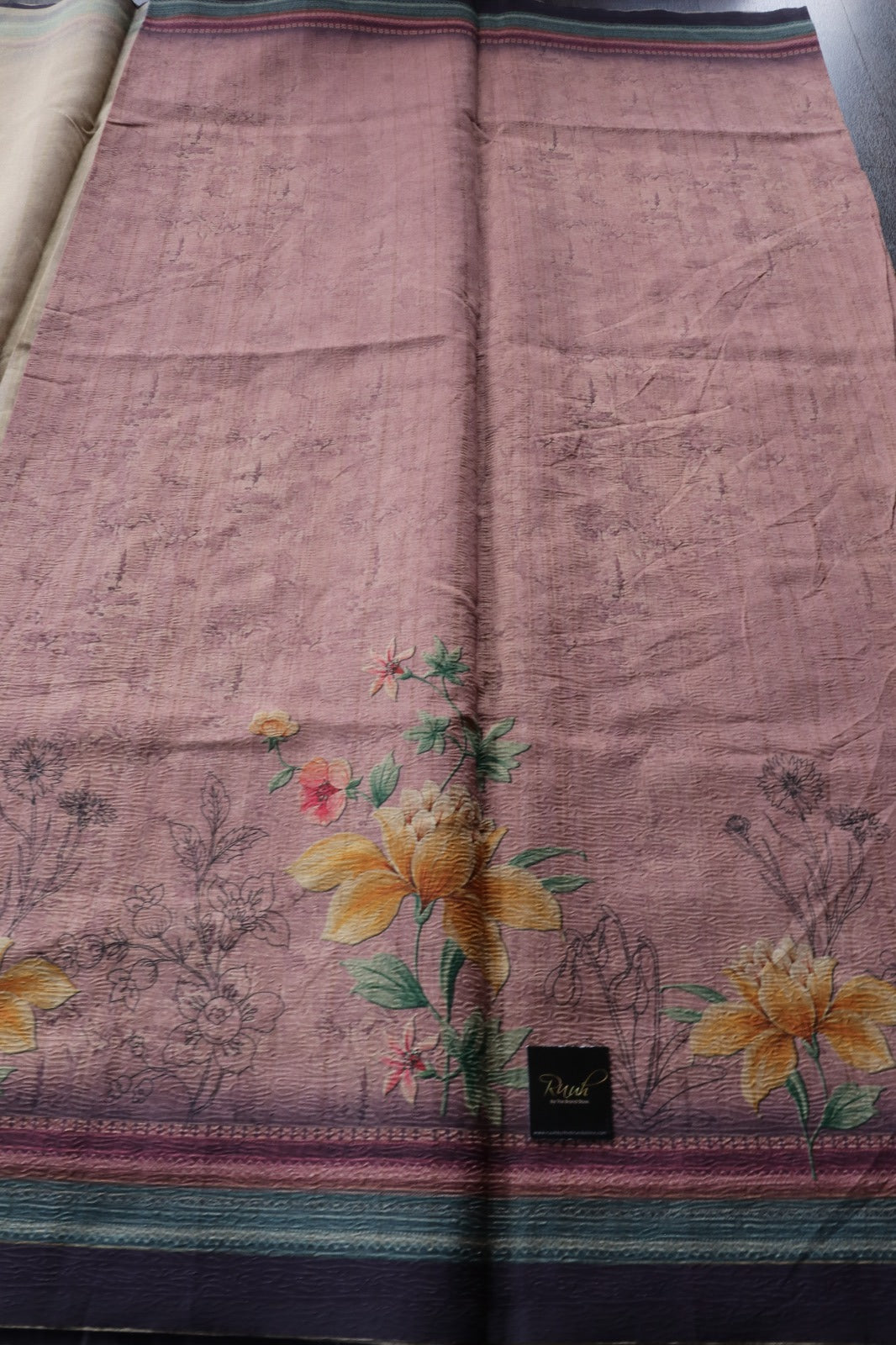 ONION PINK BASE DIGITAL PRINTED CRUSH SILK SAREE